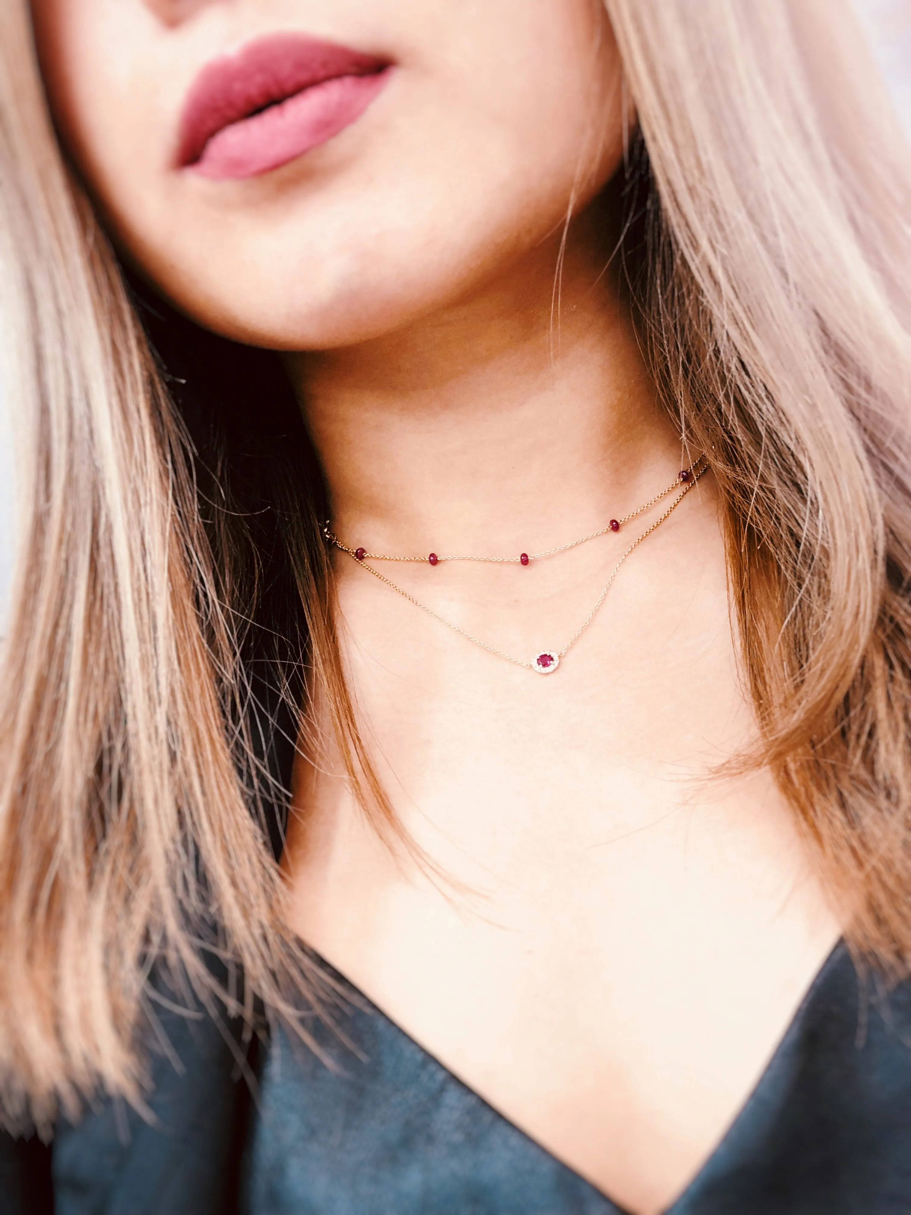 18k Gold 2 Ways By The Yard Ruby Bead Necklace