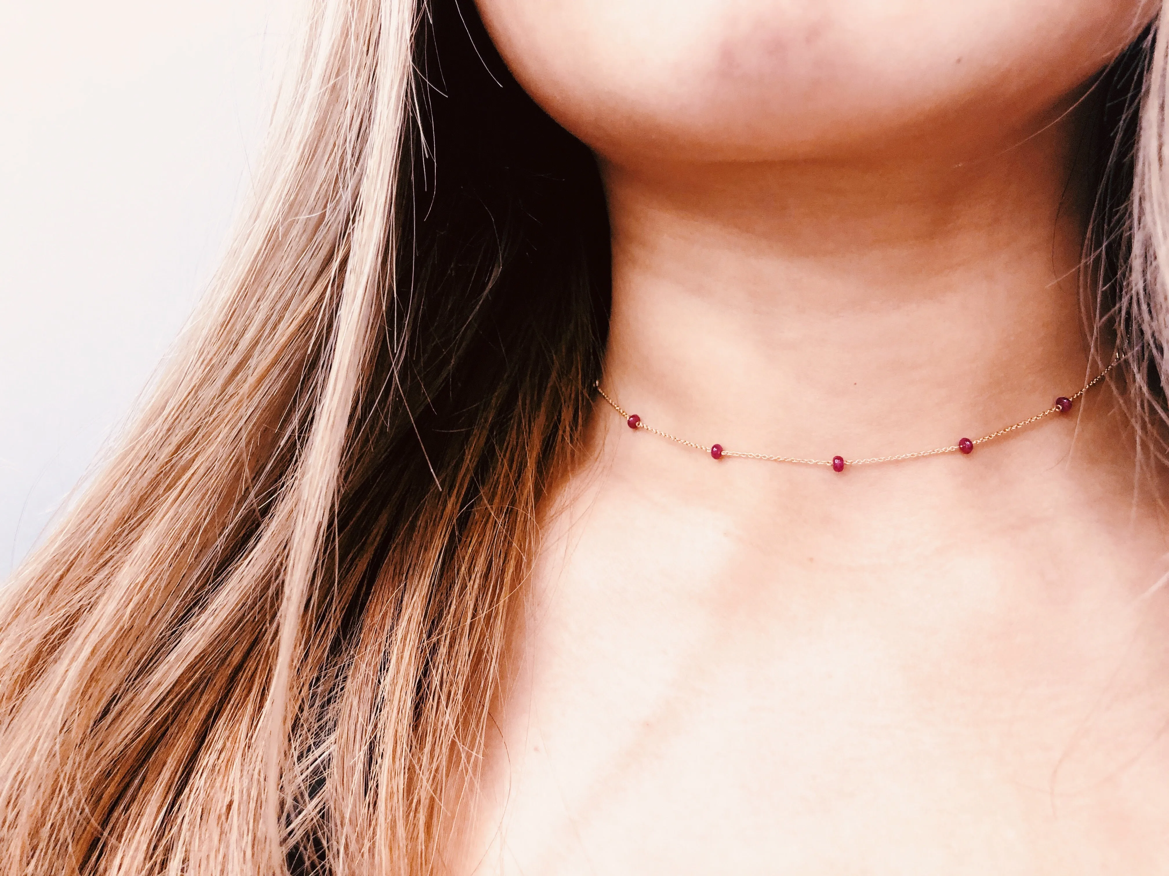 18k Gold 2 Ways By The Yard Ruby Bead Necklace