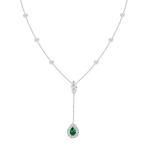 18K White Gold Diamond   Emerald Y Necklace