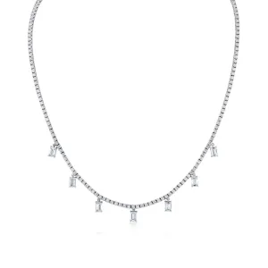 18K White Gold Necklace with Emerald Cut Diamond Charms