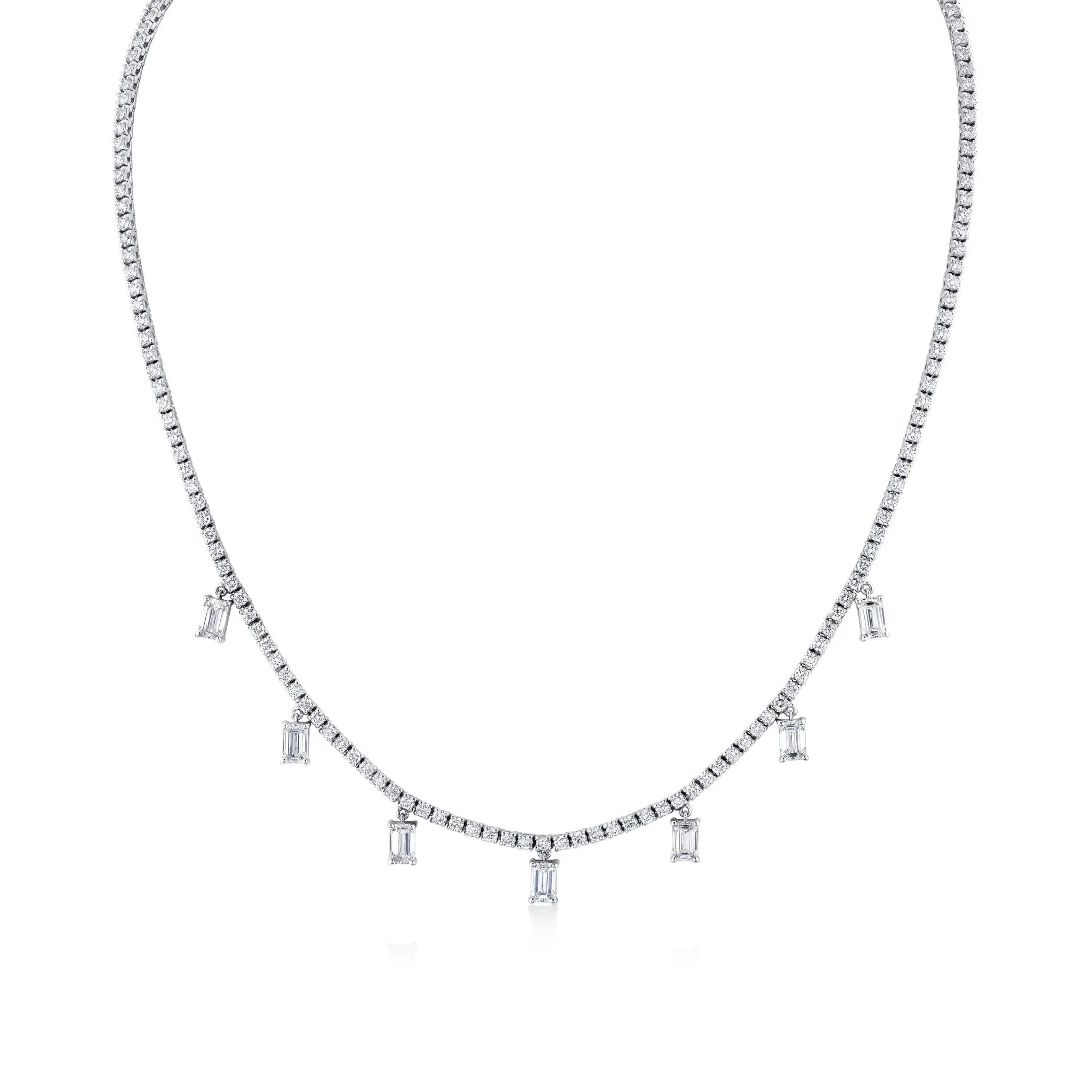 18K White Gold Necklace with Emerald Cut Diamond Charms
