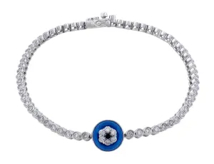 18kt White Gold Diamond Blue Topaz Evil Eye Bracelet