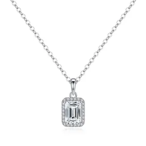2 CT. Halo Emerald cut Pendant Diamond Necklace