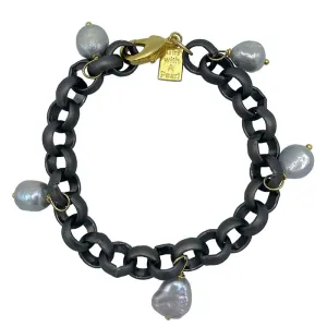 203-07-T | TURKISH TITANIUM BRACELET W/ 5 GRAY PEARLS