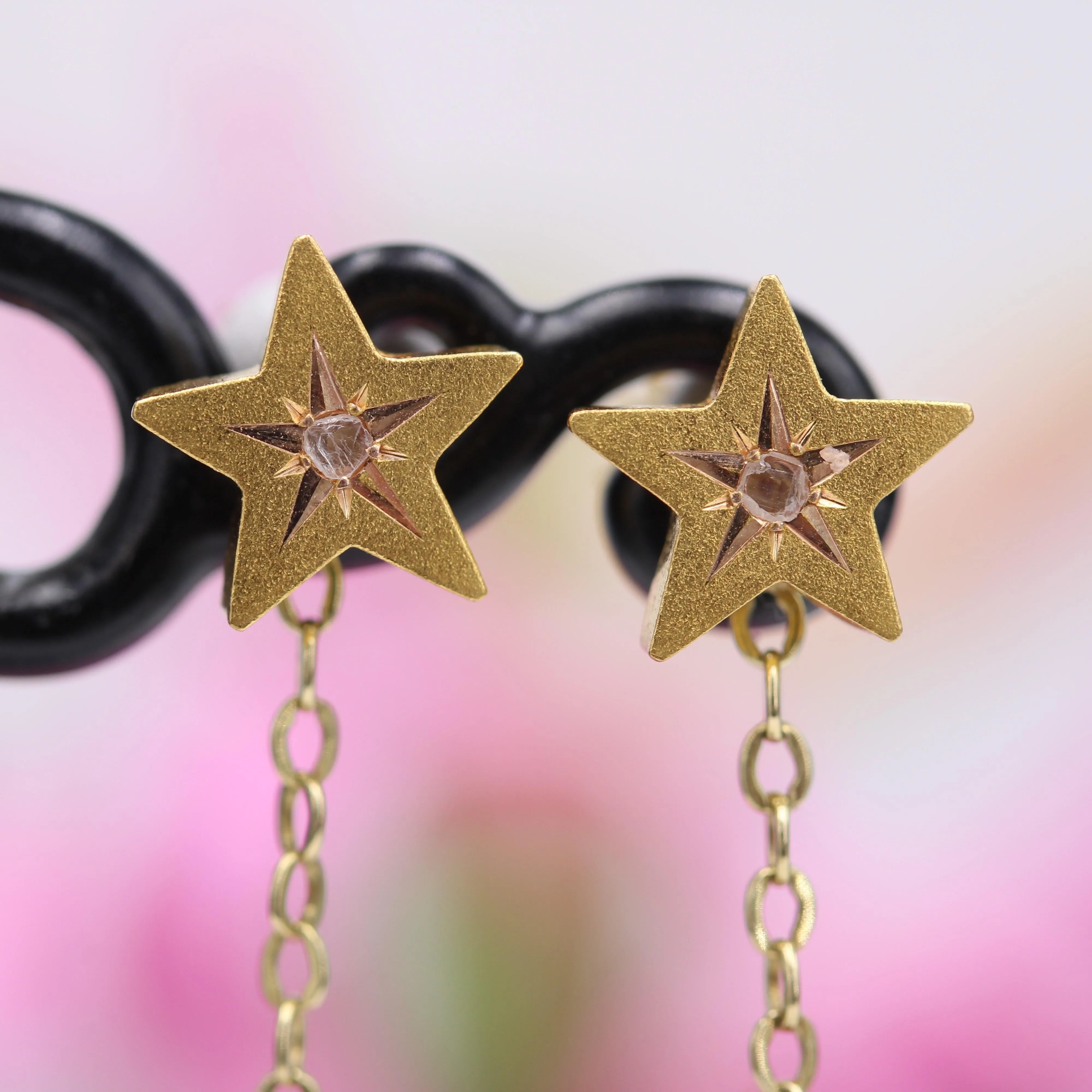 20th Century Lapis-Lazuli Ball Diamond 18 Karat Yellow Gold Dangle Star Earrings