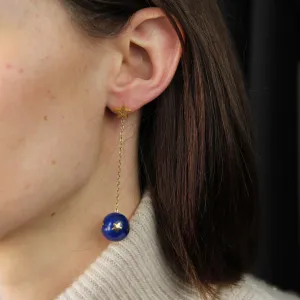 20th Century Lapis-Lazuli Ball Diamond 18 Karat Yellow Gold Dangle Star Earrings