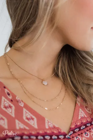 3 Tier Rose Quartz Stone Necklace- Gold