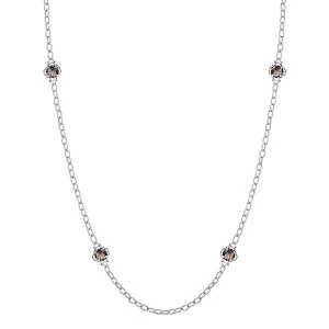 32 Inch Silver Smokey Quartz Station Necklace