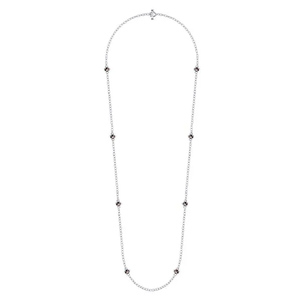 32 Inch Silver Smokey Quartz Station Necklace