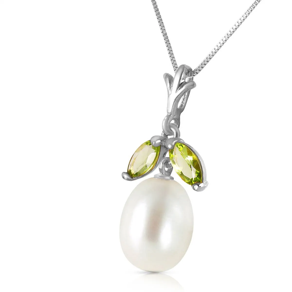 4.5 Carat 14K Solid White Gold Here Is Hope Peridot Pearl Necklace