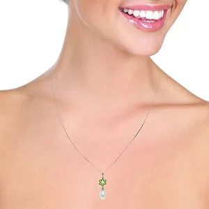 4.53 Carat 14K Solid White Gold Necklace Natural Pearl, Peridot Diamond