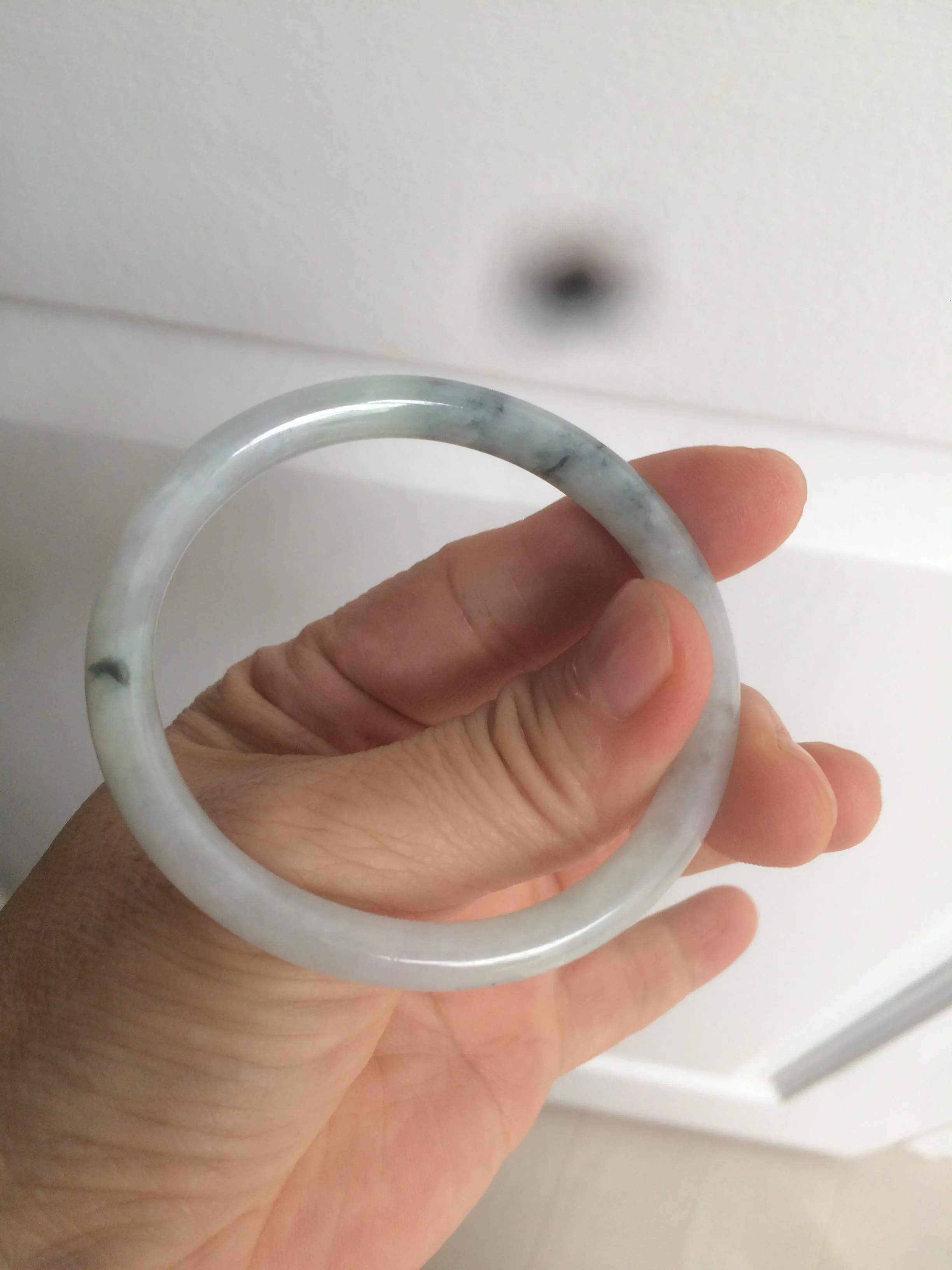 49.5mm Certified Type A 100% Natural icy light green purple round cut oval Jadeite Jade bangle AQ32-2403