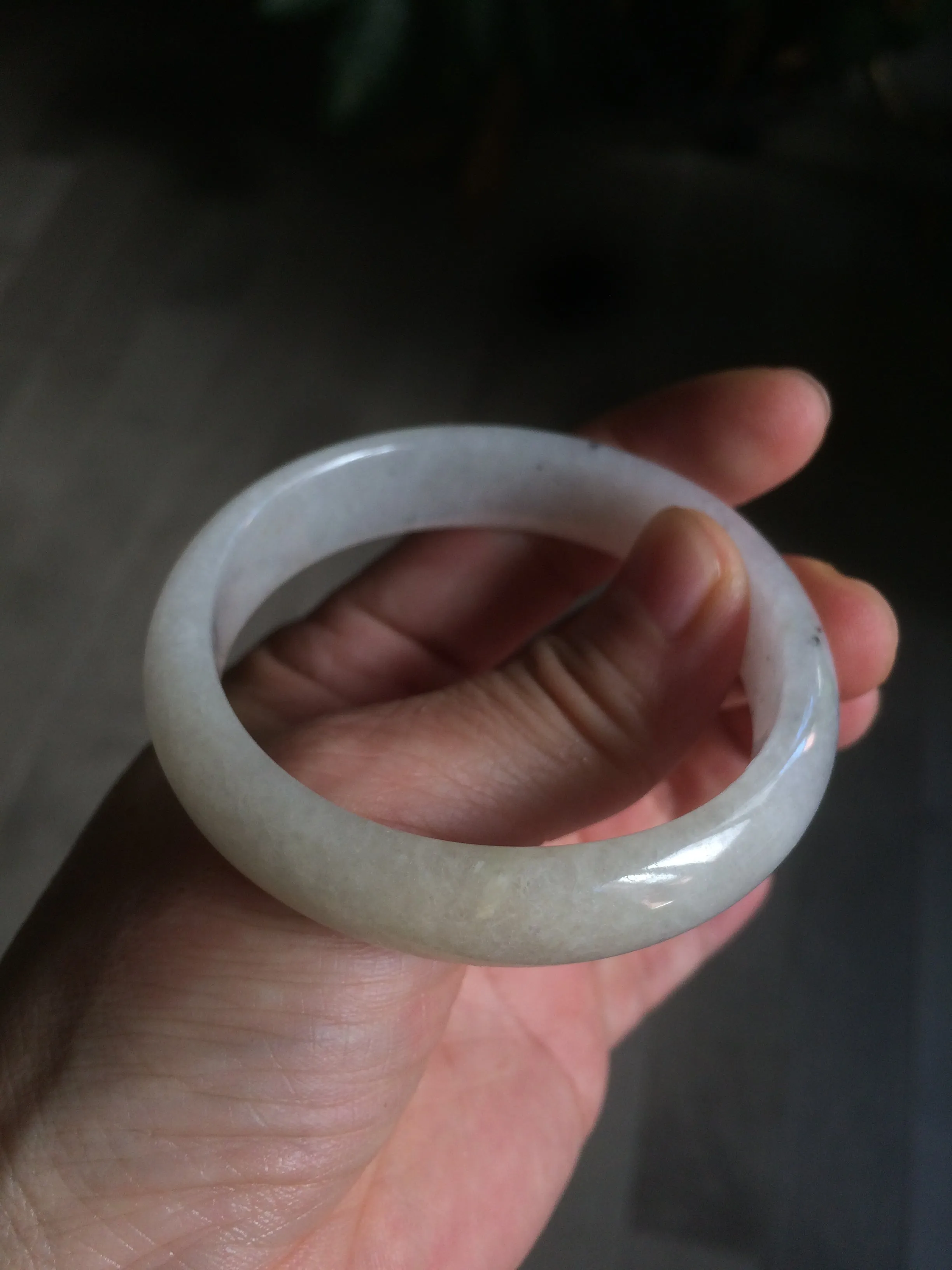 49.5mm Type A 100% Natural icy light yellow/white oval Jadeite Jade bangle AD56-6670