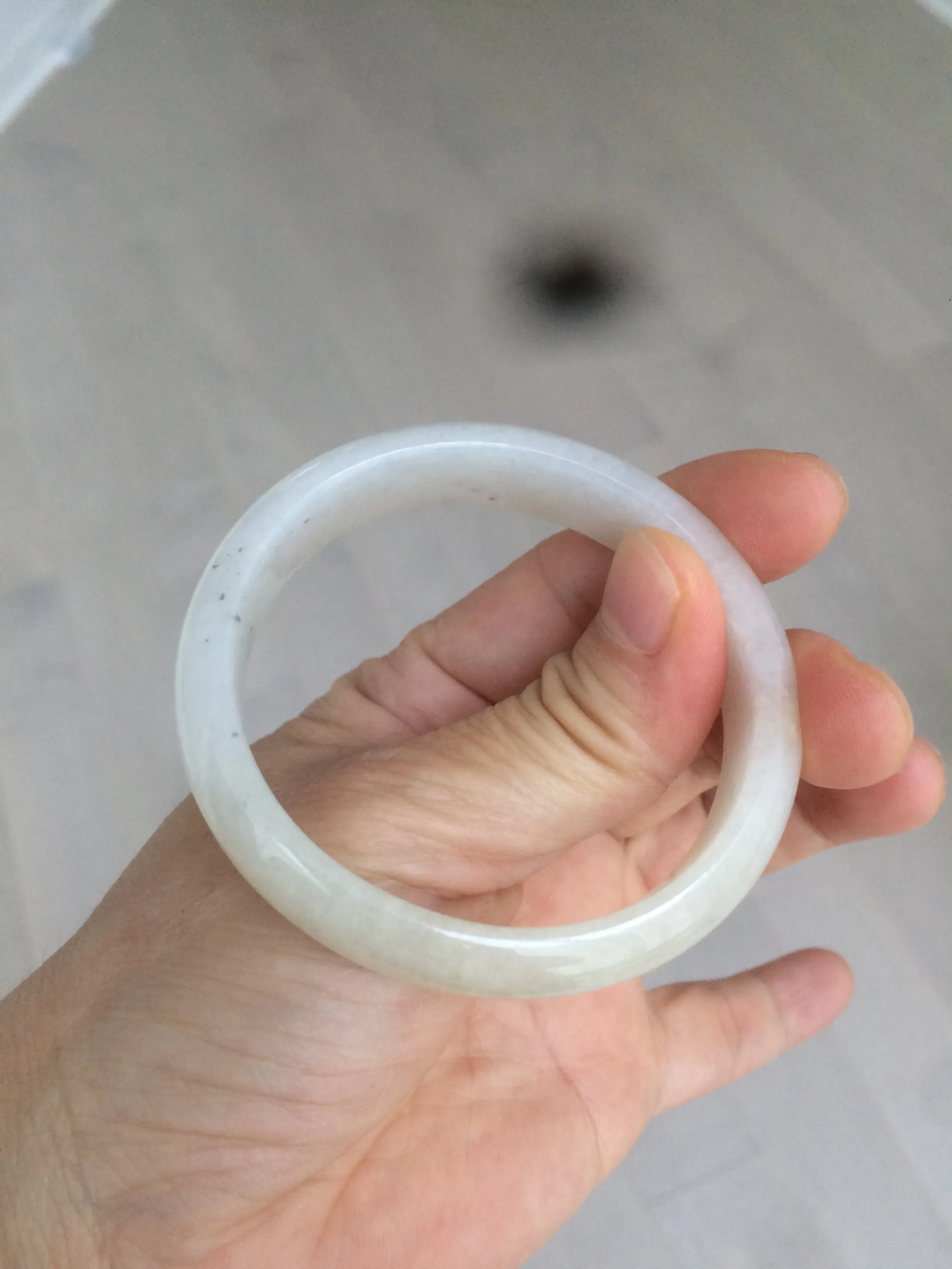 49.5mm Type A 100% Natural icy light yellow/white oval Jadeite Jade bangle AD56-6670