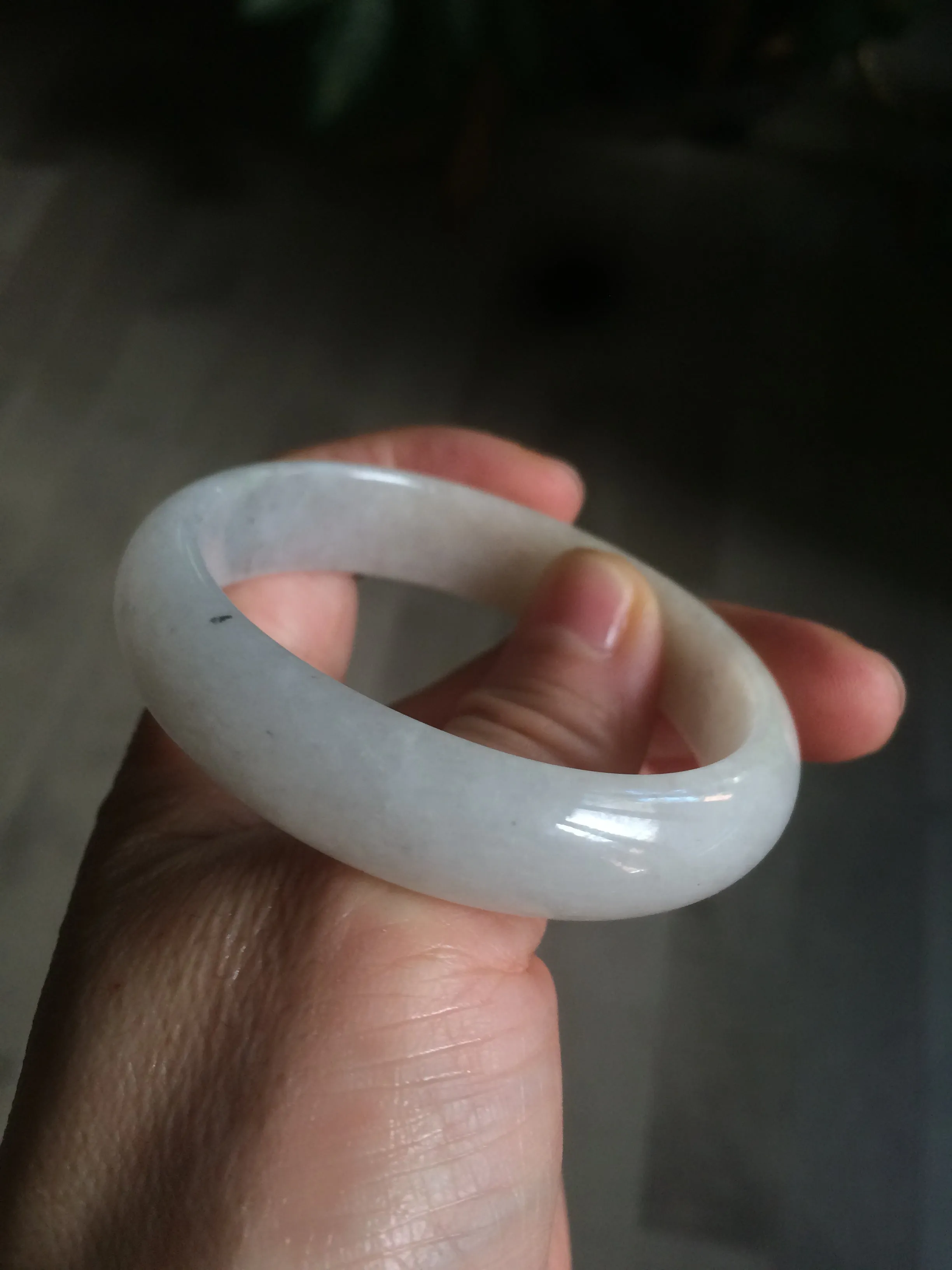 49.5mm Type A 100% Natural icy light yellow/white oval Jadeite Jade bangle AD56-6670