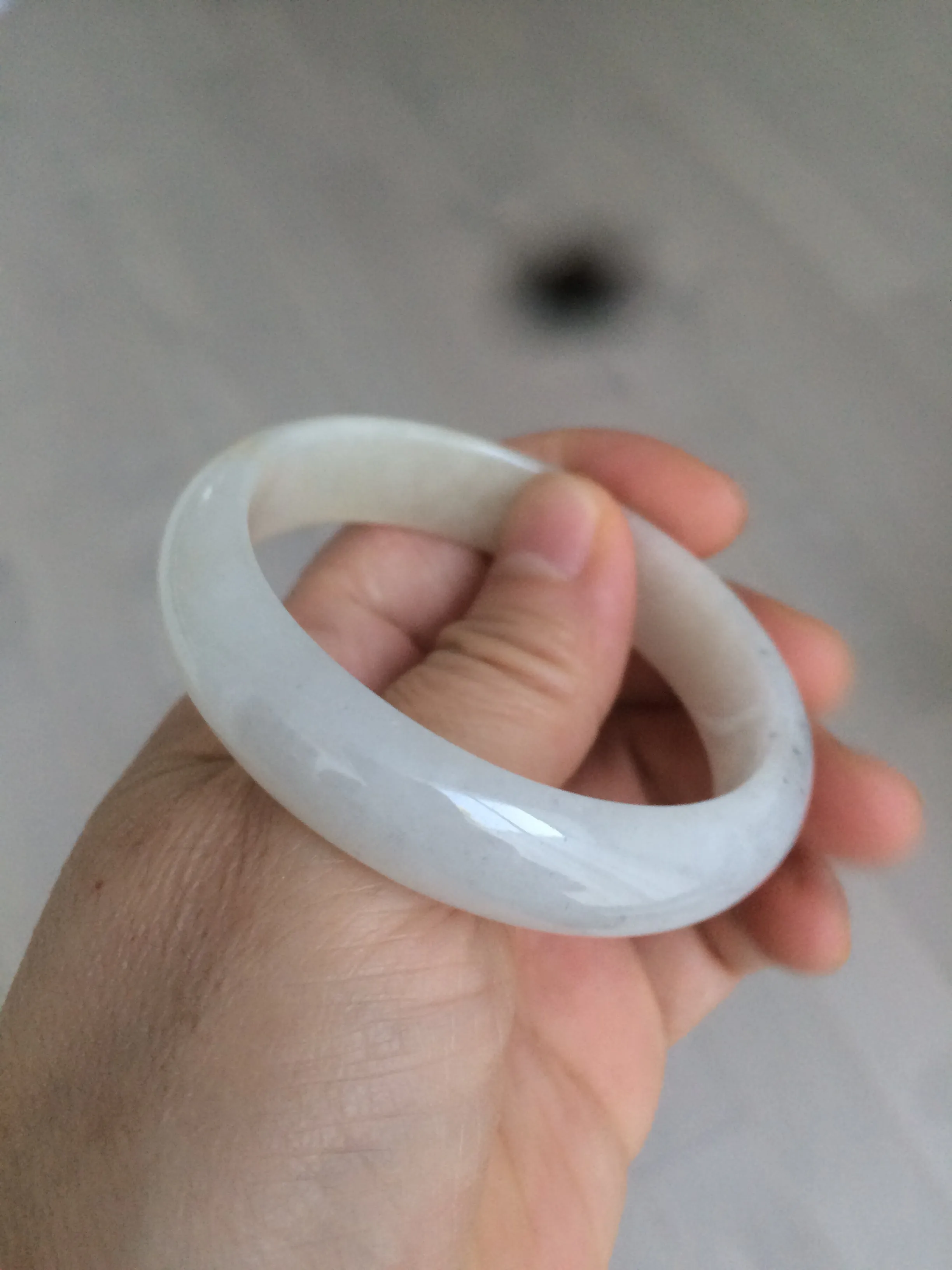 49.5mm Type A 100% Natural icy light yellow/white oval Jadeite Jade bangle AD56-6670