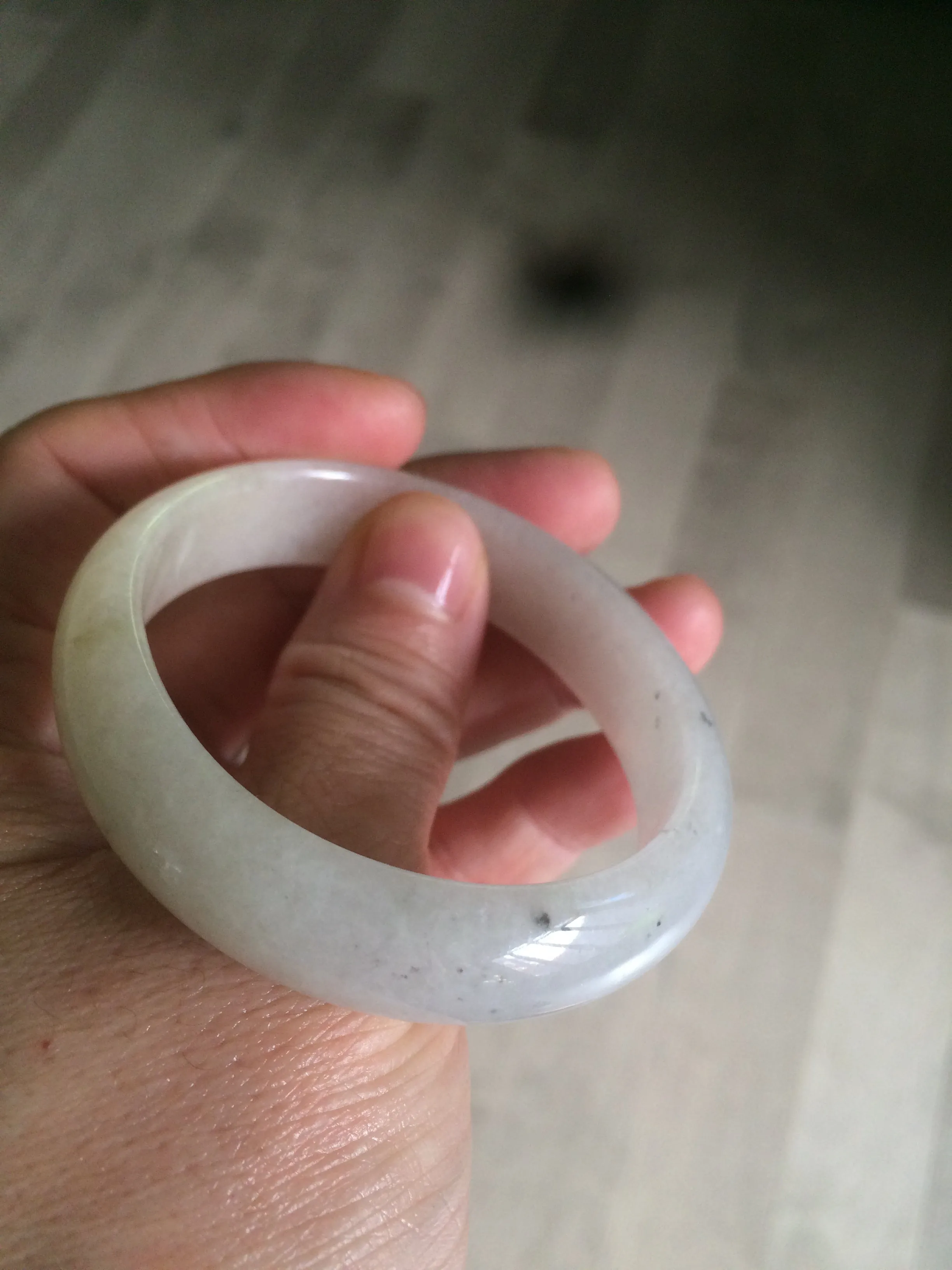 49.5mm Type A 100% Natural icy light yellow/white oval Jadeite Jade bangle AD56-6670