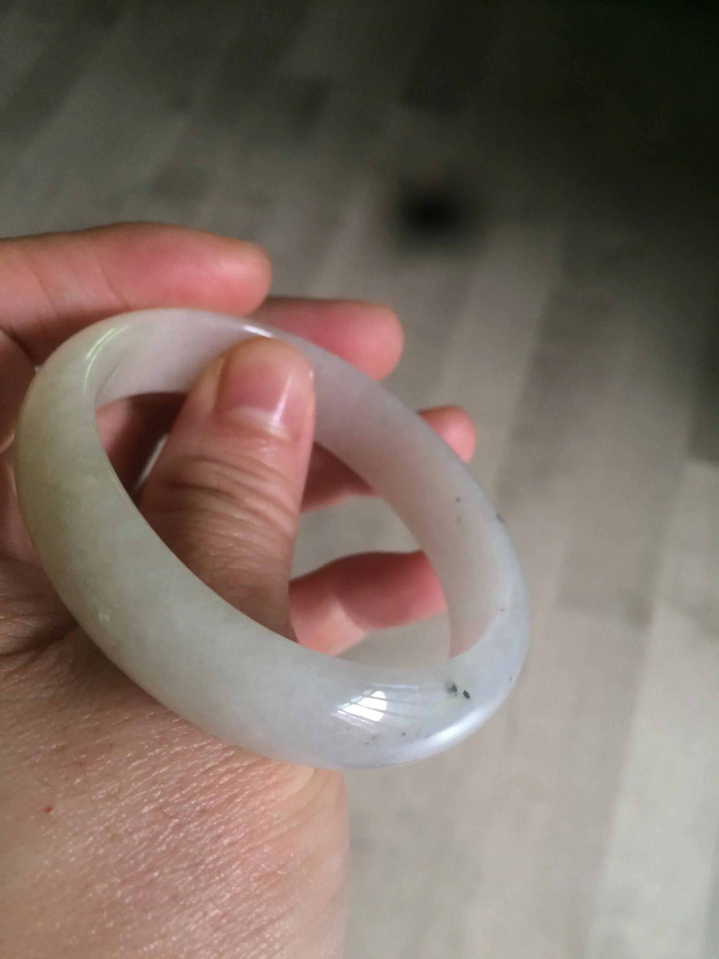 49.5mm Type A 100% Natural icy light yellow/white oval Jadeite Jade bangle AD56-6670