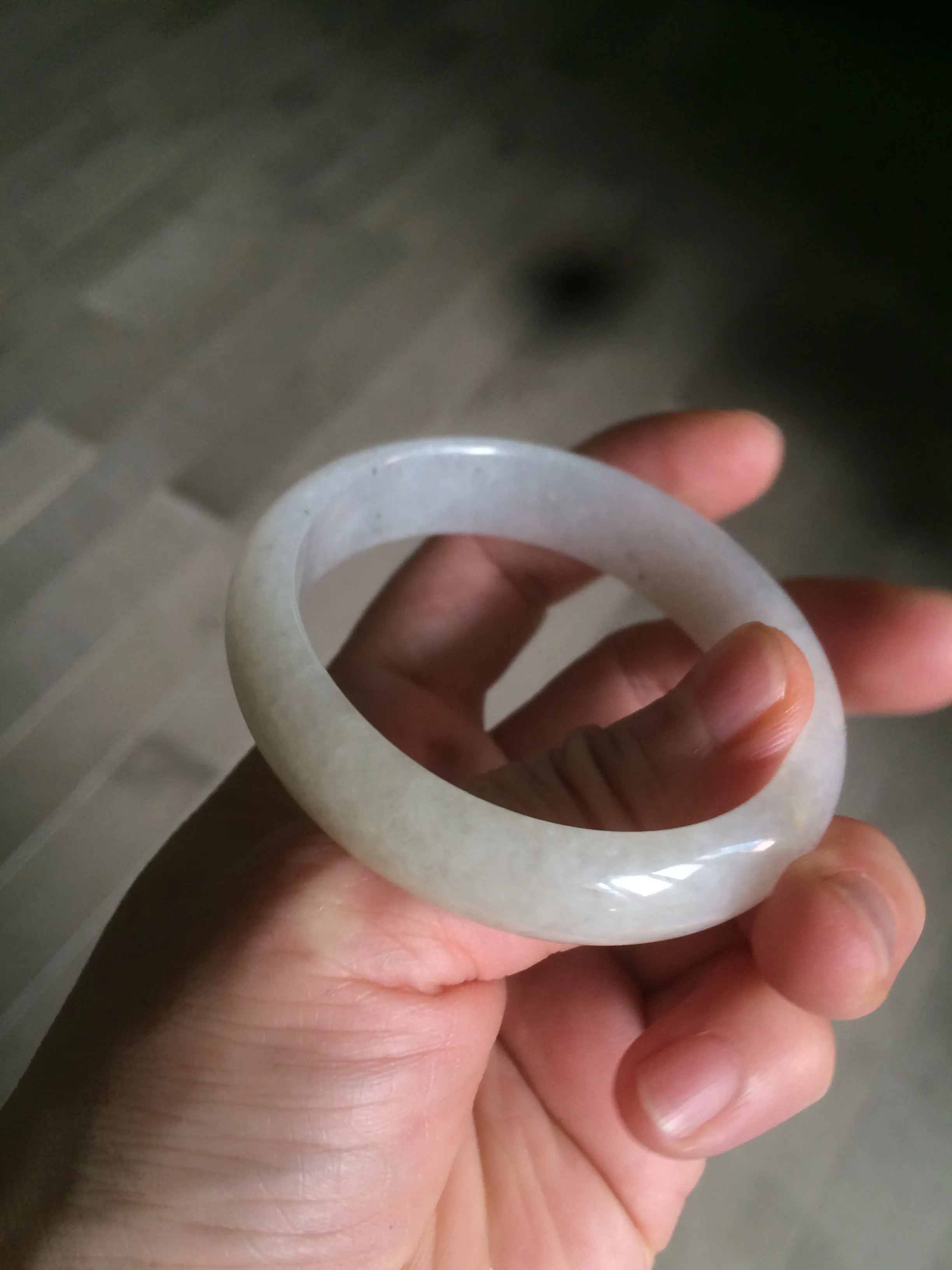 49.5mm Type A 100% Natural icy light yellow/white oval Jadeite Jade bangle AD56-6670
