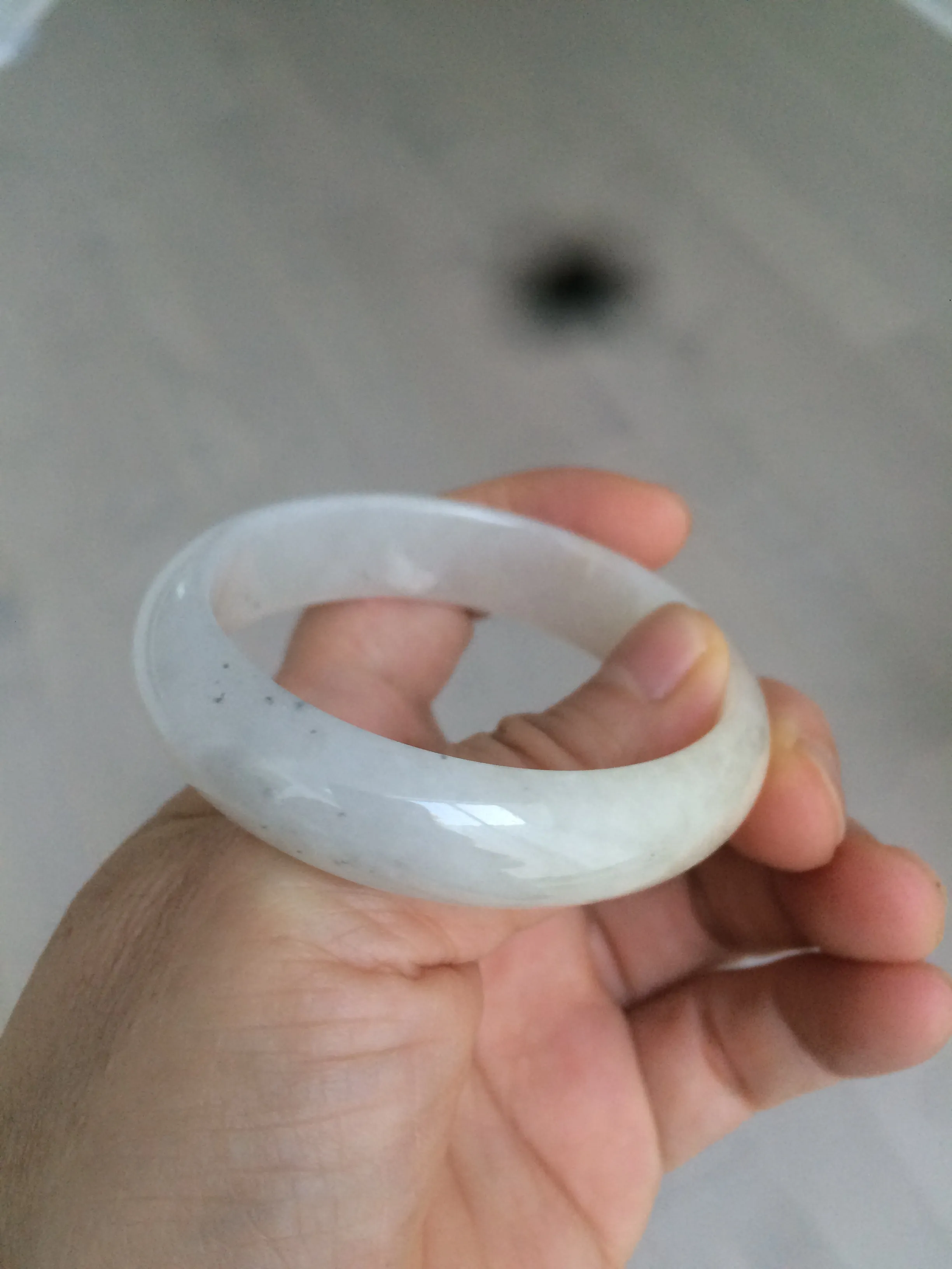 49.5mm Type A 100% Natural icy light yellow/white oval Jadeite Jade bangle AD56-6670