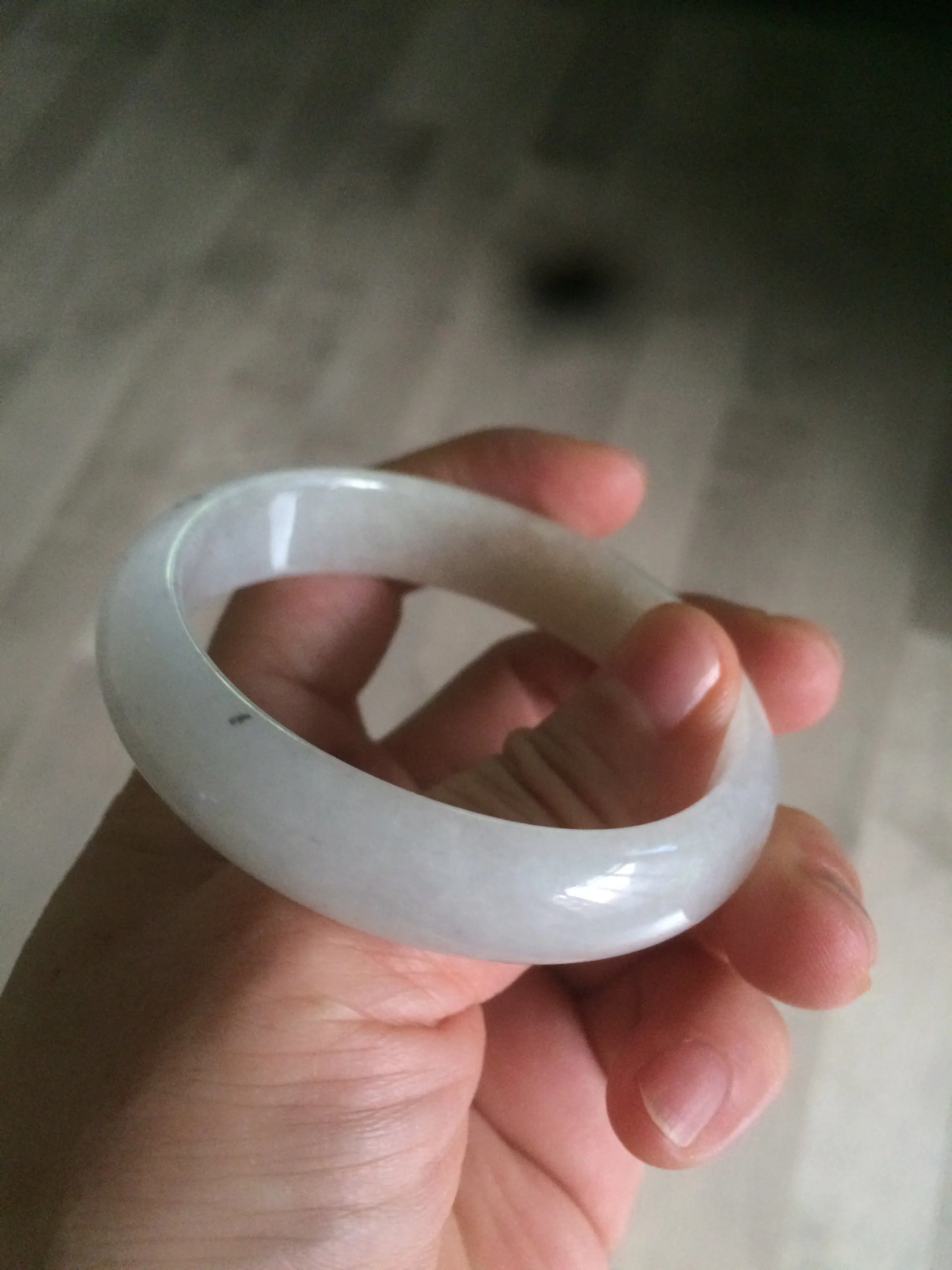 49.5mm Type A 100% Natural icy light yellow/white oval Jadeite Jade bangle AD56-6670