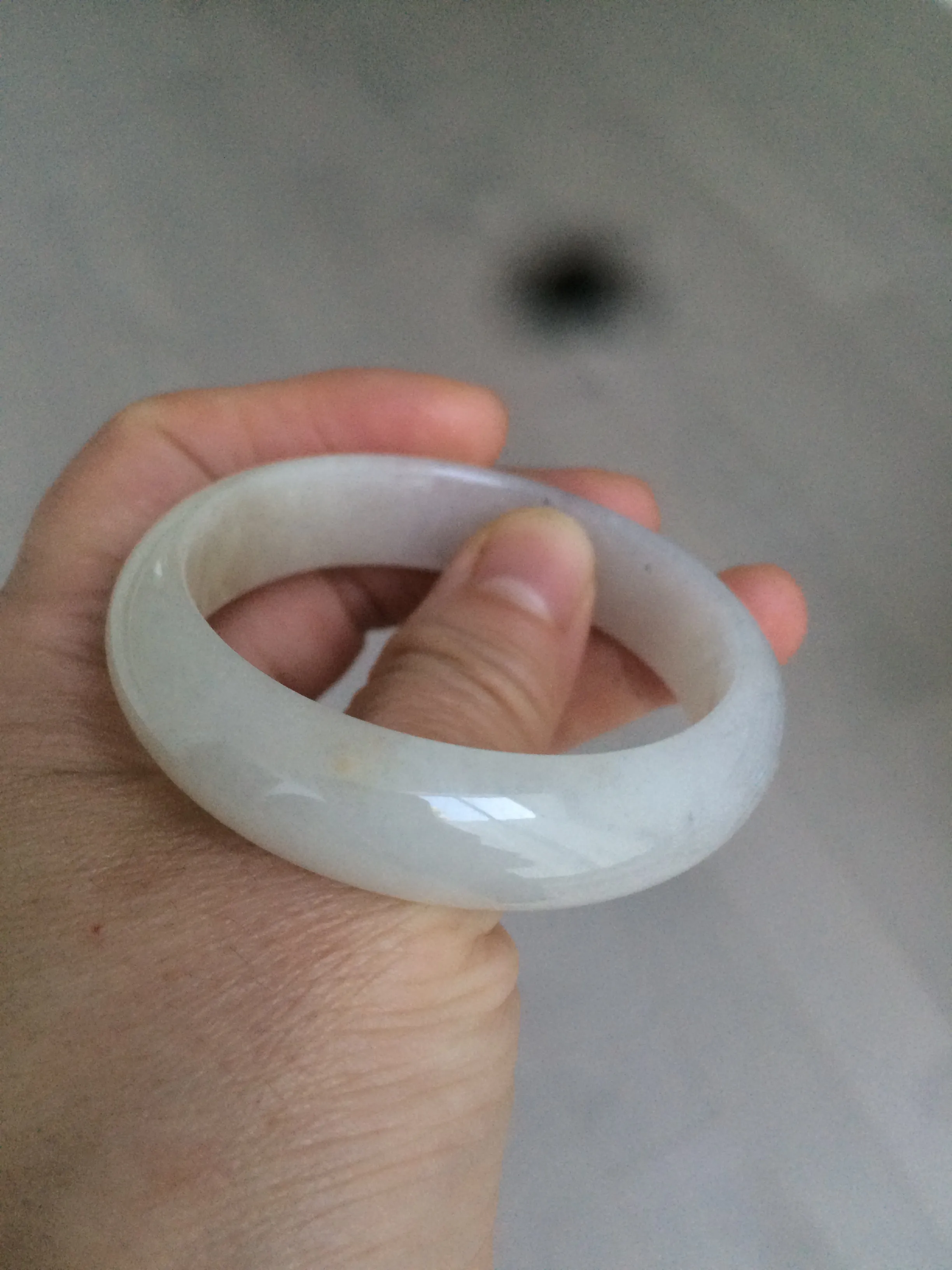 49.5mm Type A 100% Natural icy light yellow/white oval Jadeite Jade bangle AD56-6670