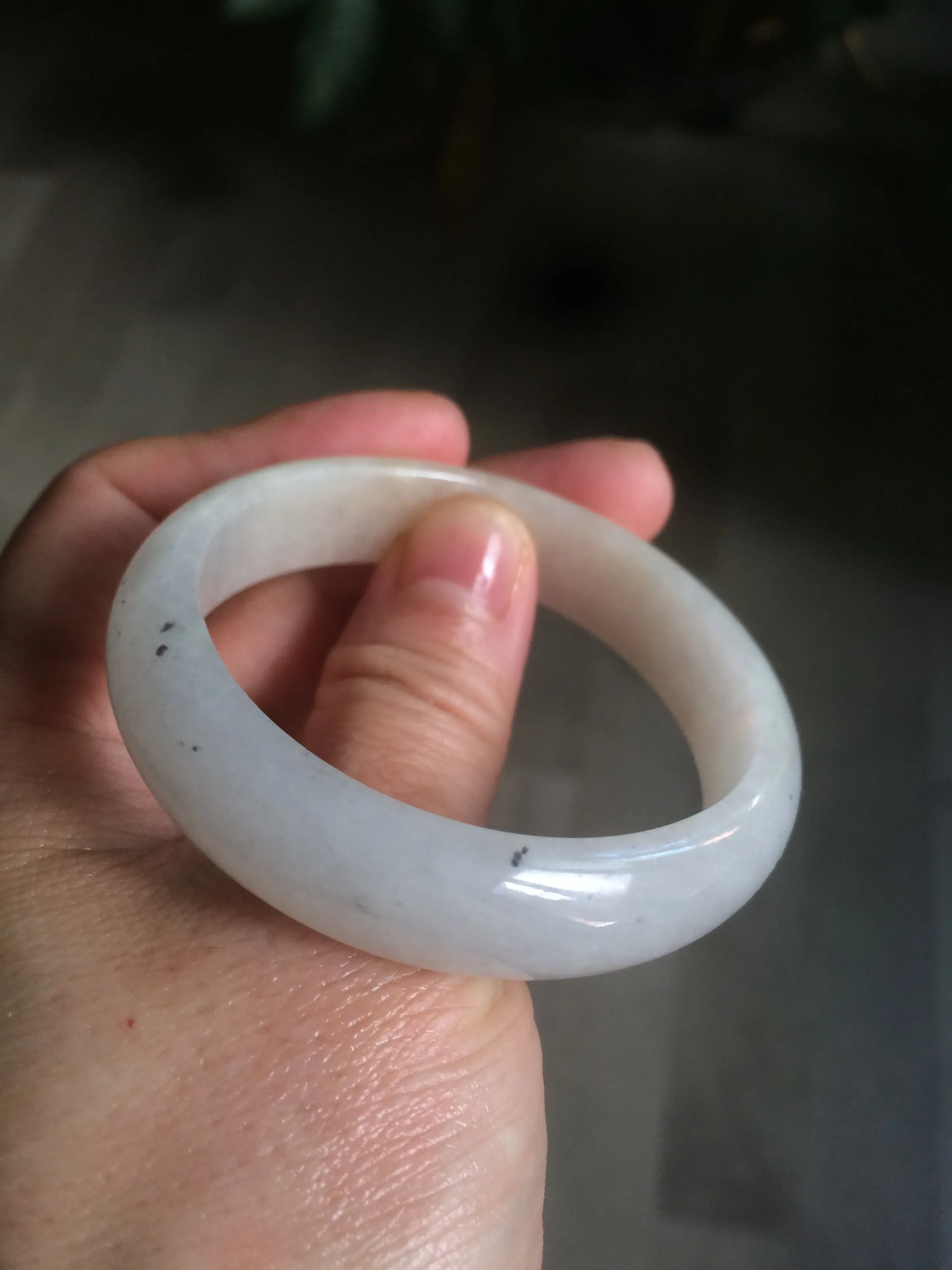 49.5mm Type A 100% Natural icy light yellow/white oval Jadeite Jade bangle AD56-6670