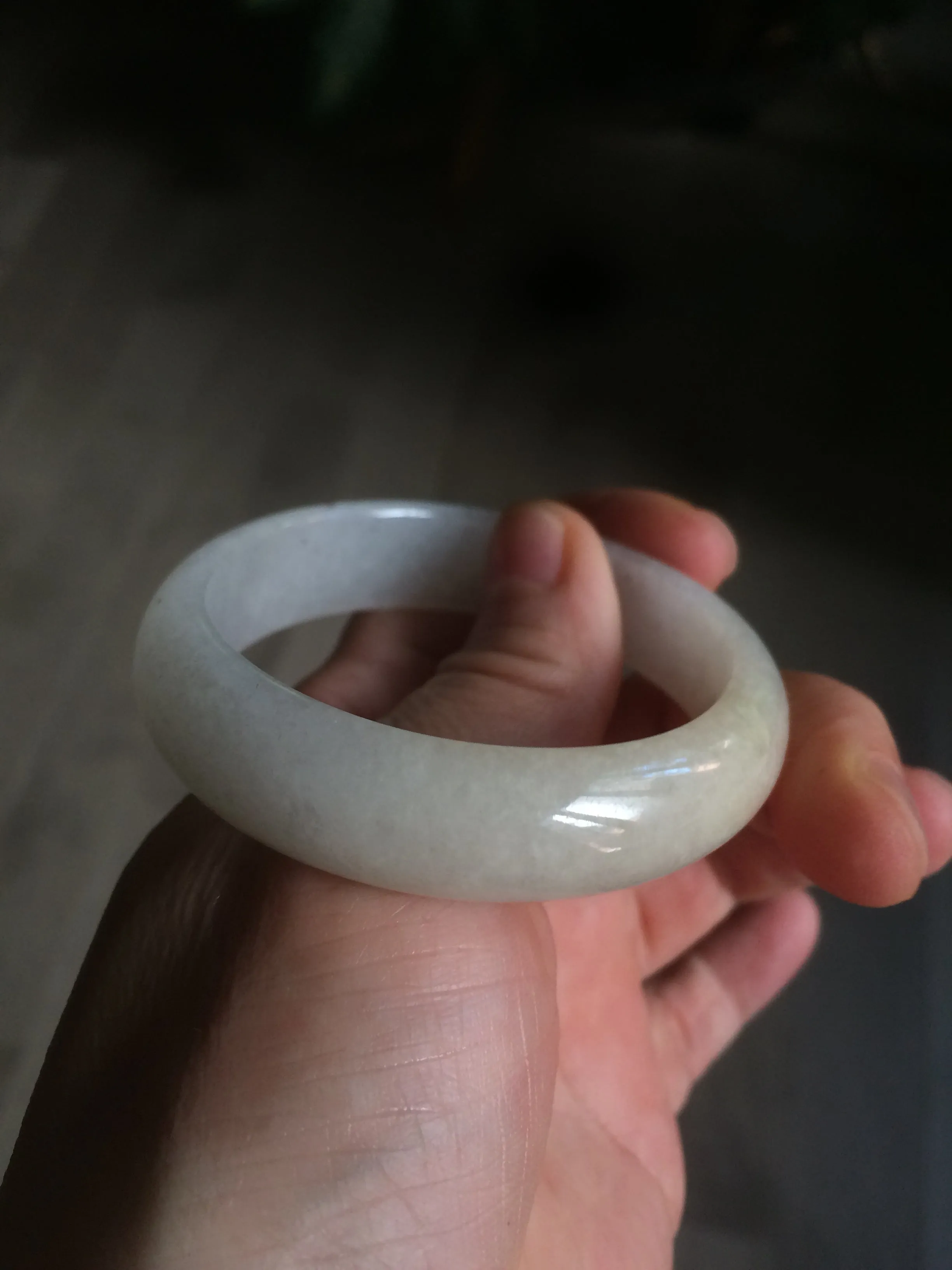 49.5mm Type A 100% Natural icy light yellow/white oval Jadeite Jade bangle AD56-6670