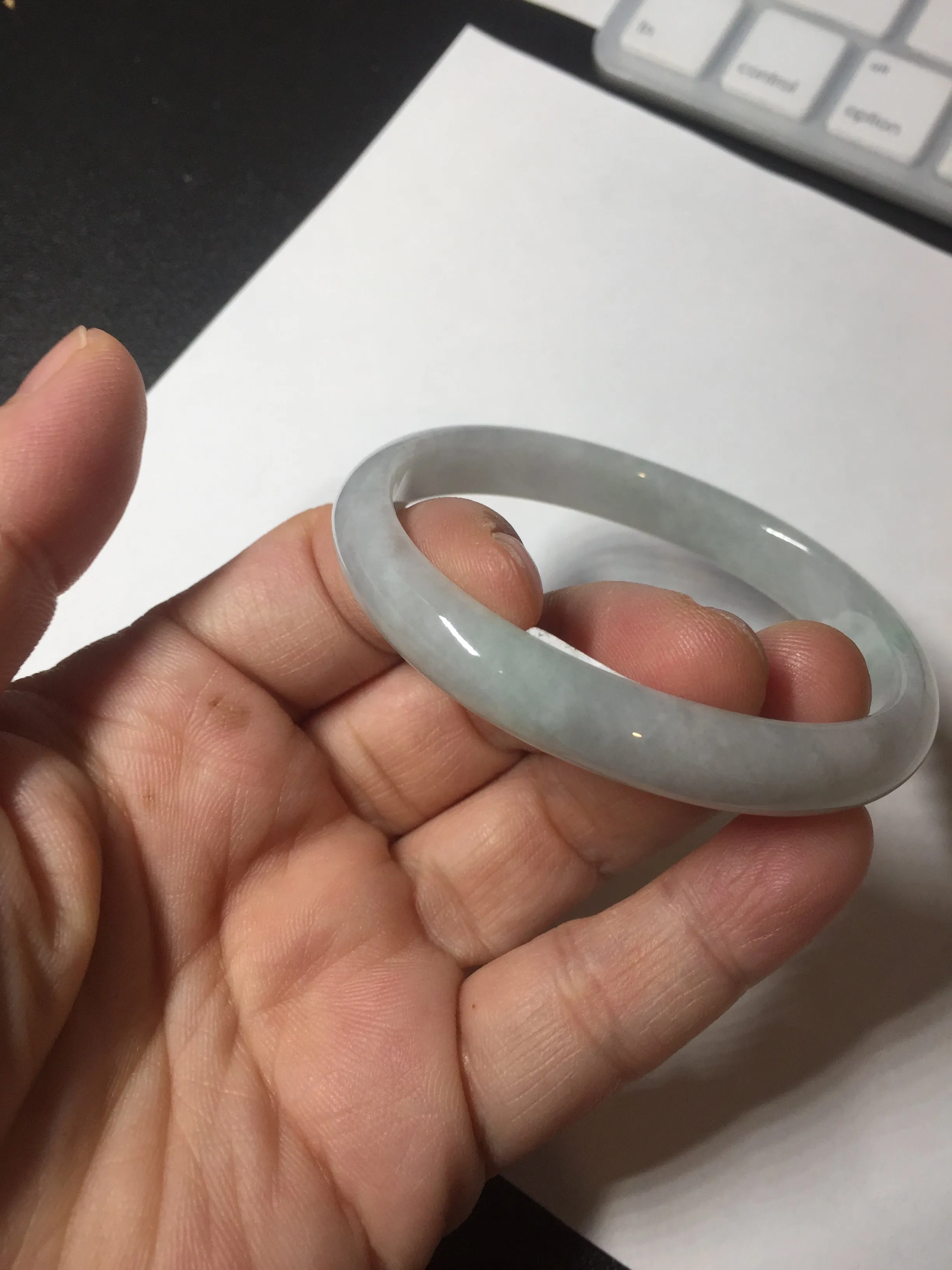 49mm Type A 100% Natural light green oval Jadeite Jade bangle BM71