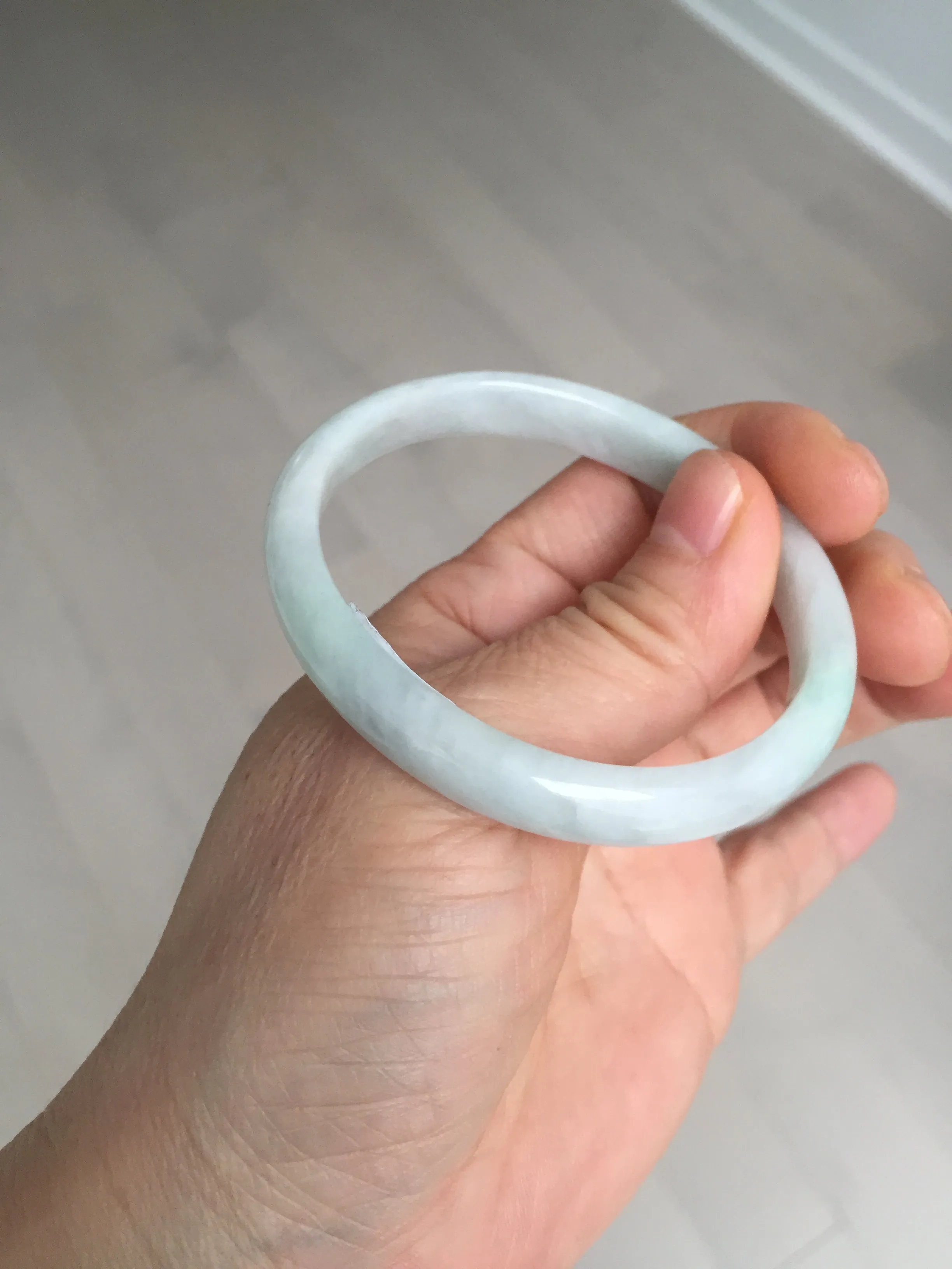 49mm Type A 100% Natural light green oval Jadeite Jade bangle BM71