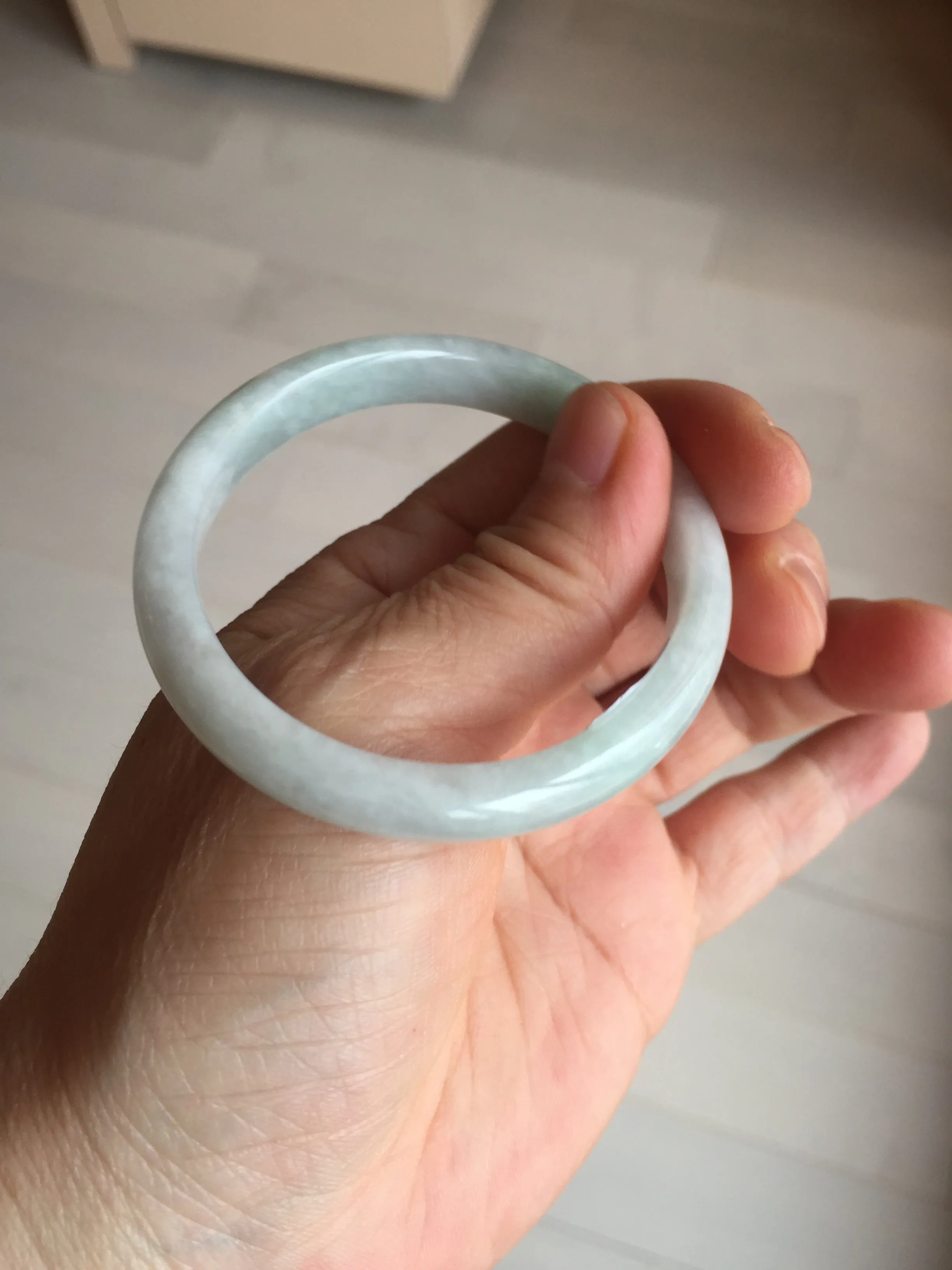 49mm Type A 100% Natural light green oval Jadeite Jade bangle BM71