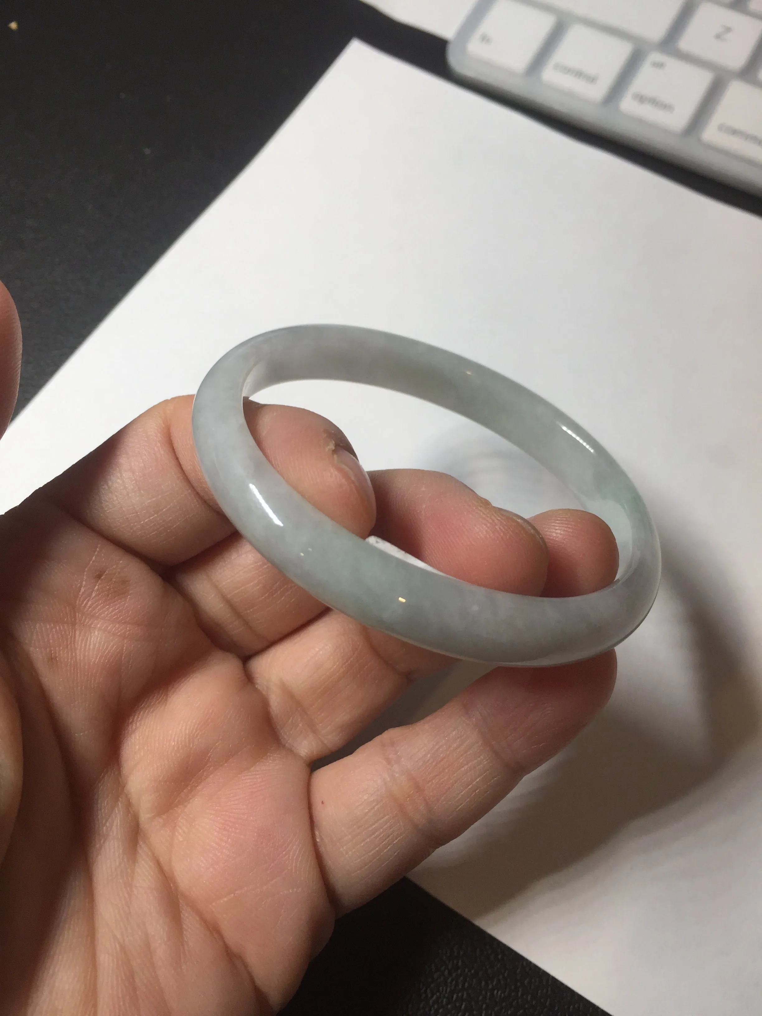 49mm Type A 100% Natural light green oval Jadeite Jade bangle BM71