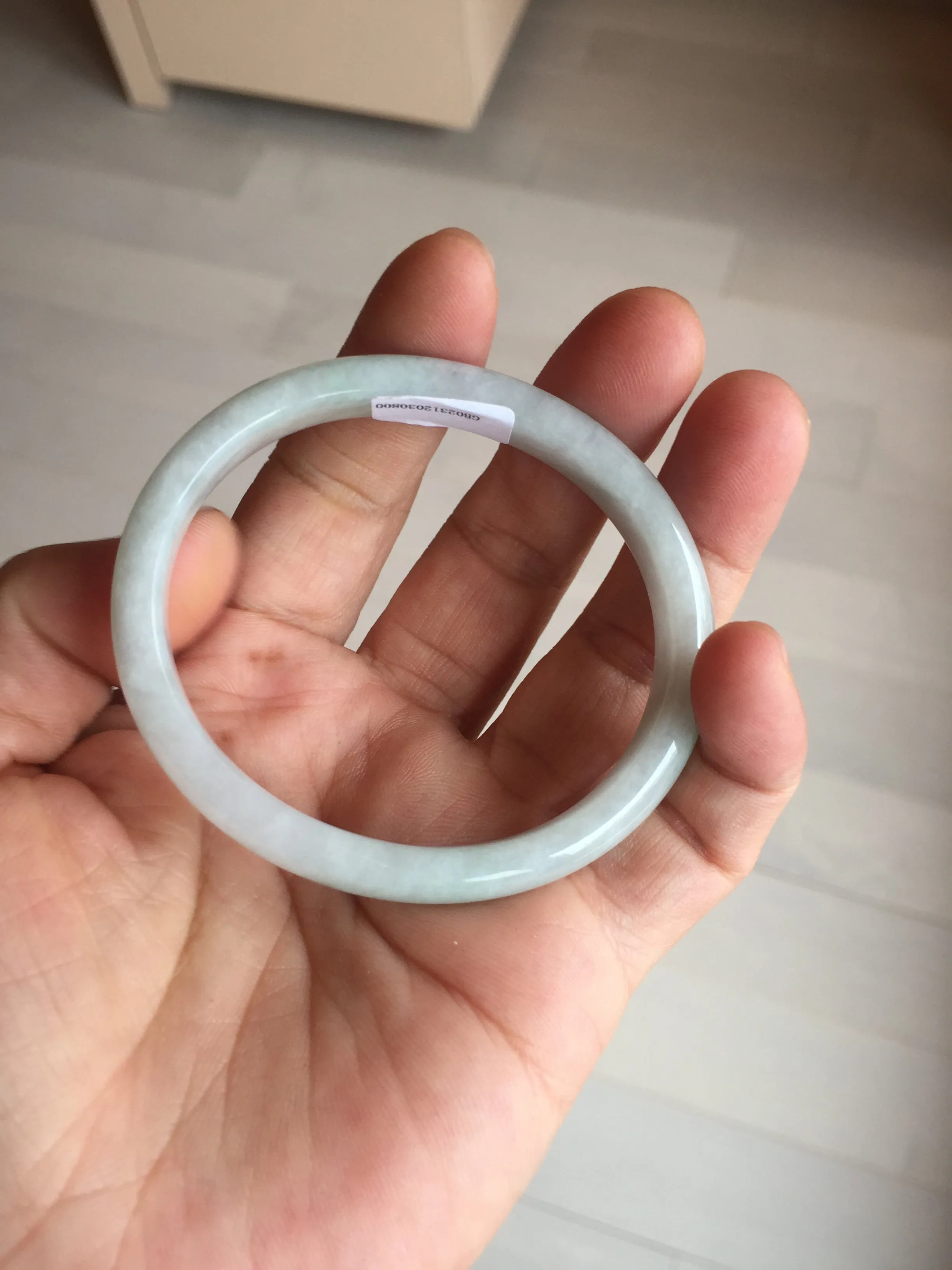 49mm Type A 100% Natural light green oval Jadeite Jade bangle BM71