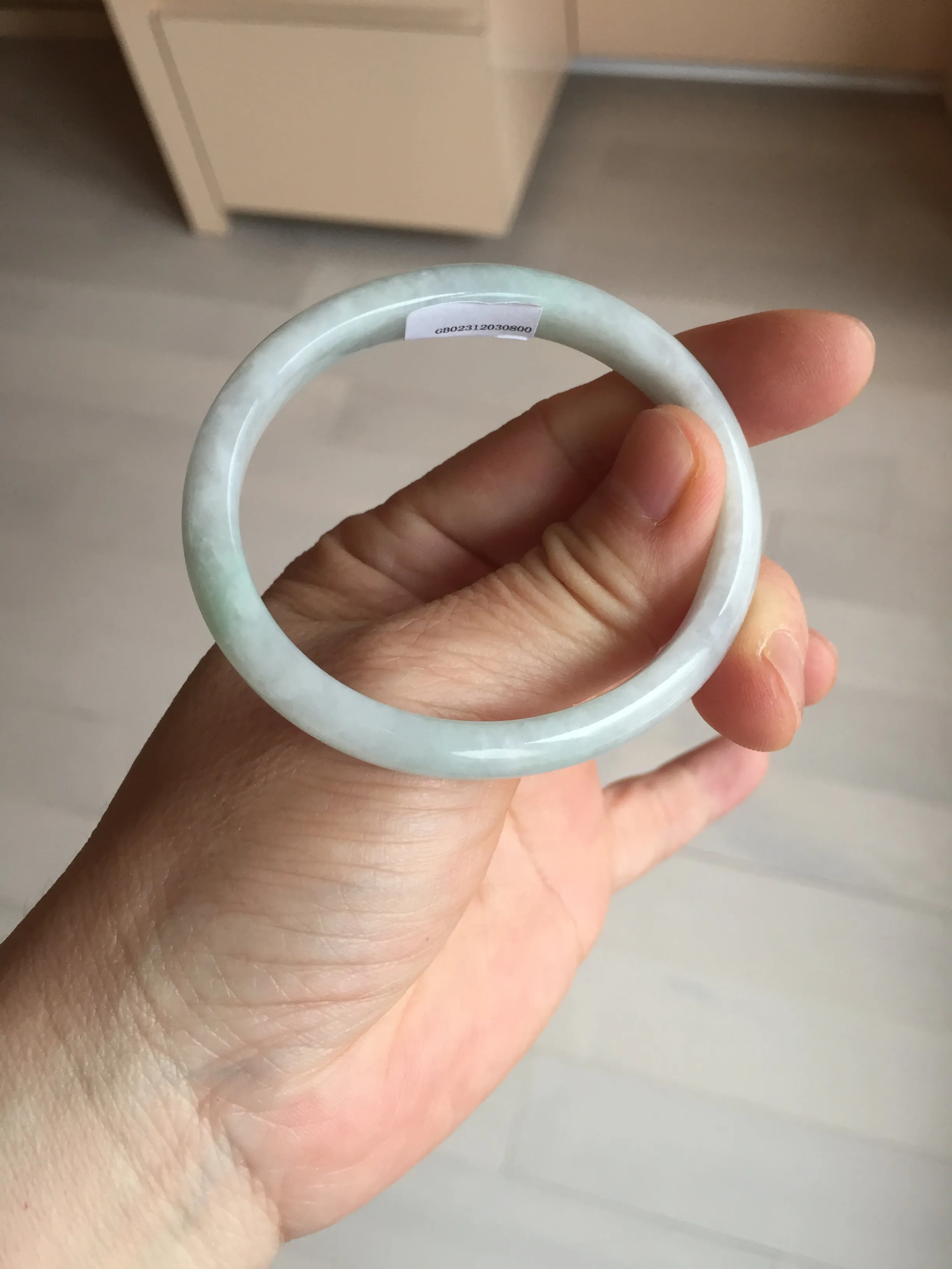 49mm Type A 100% Natural light green oval Jadeite Jade bangle BM71