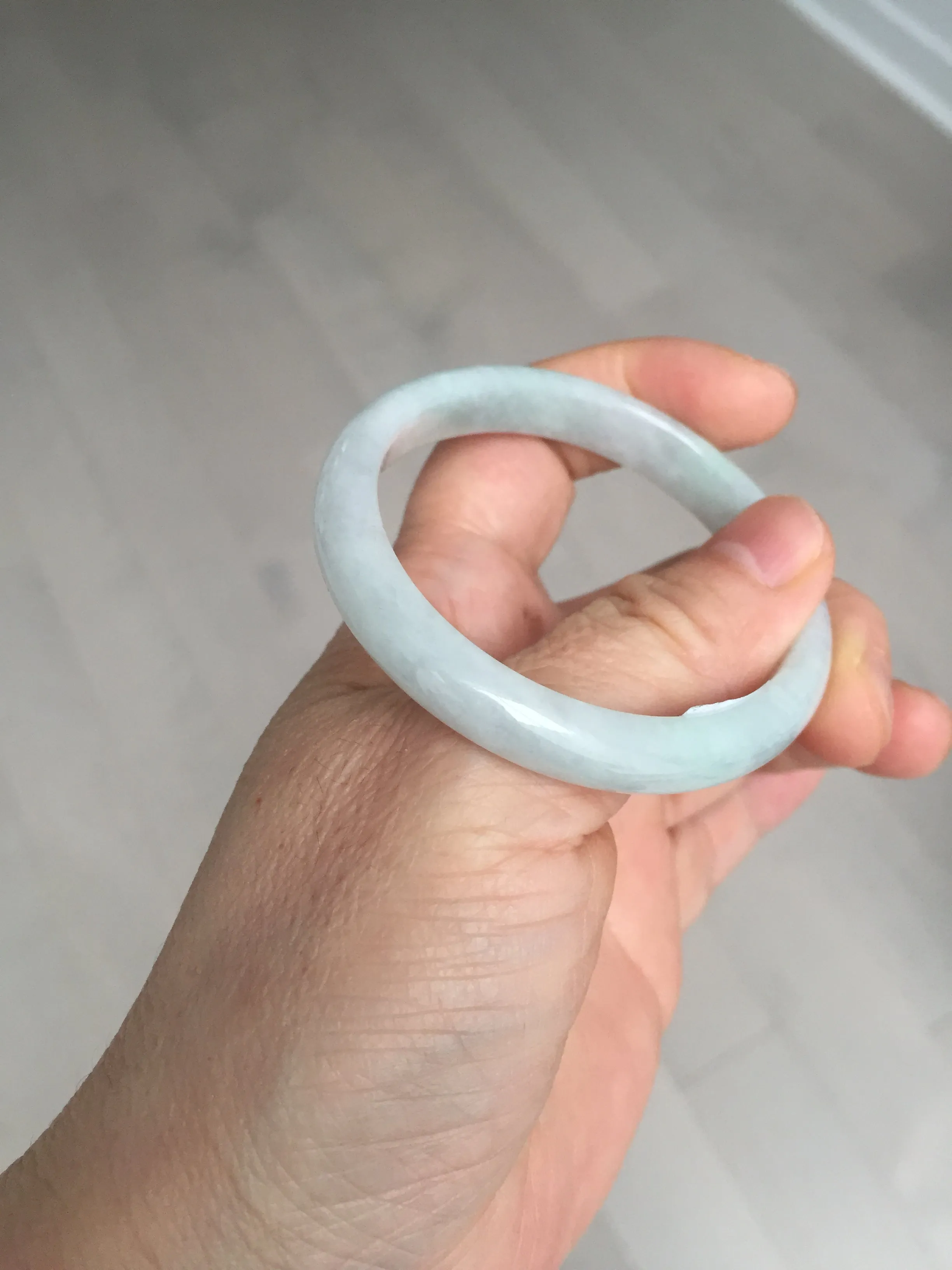 49mm Type A 100% Natural light green oval Jadeite Jade bangle BM71