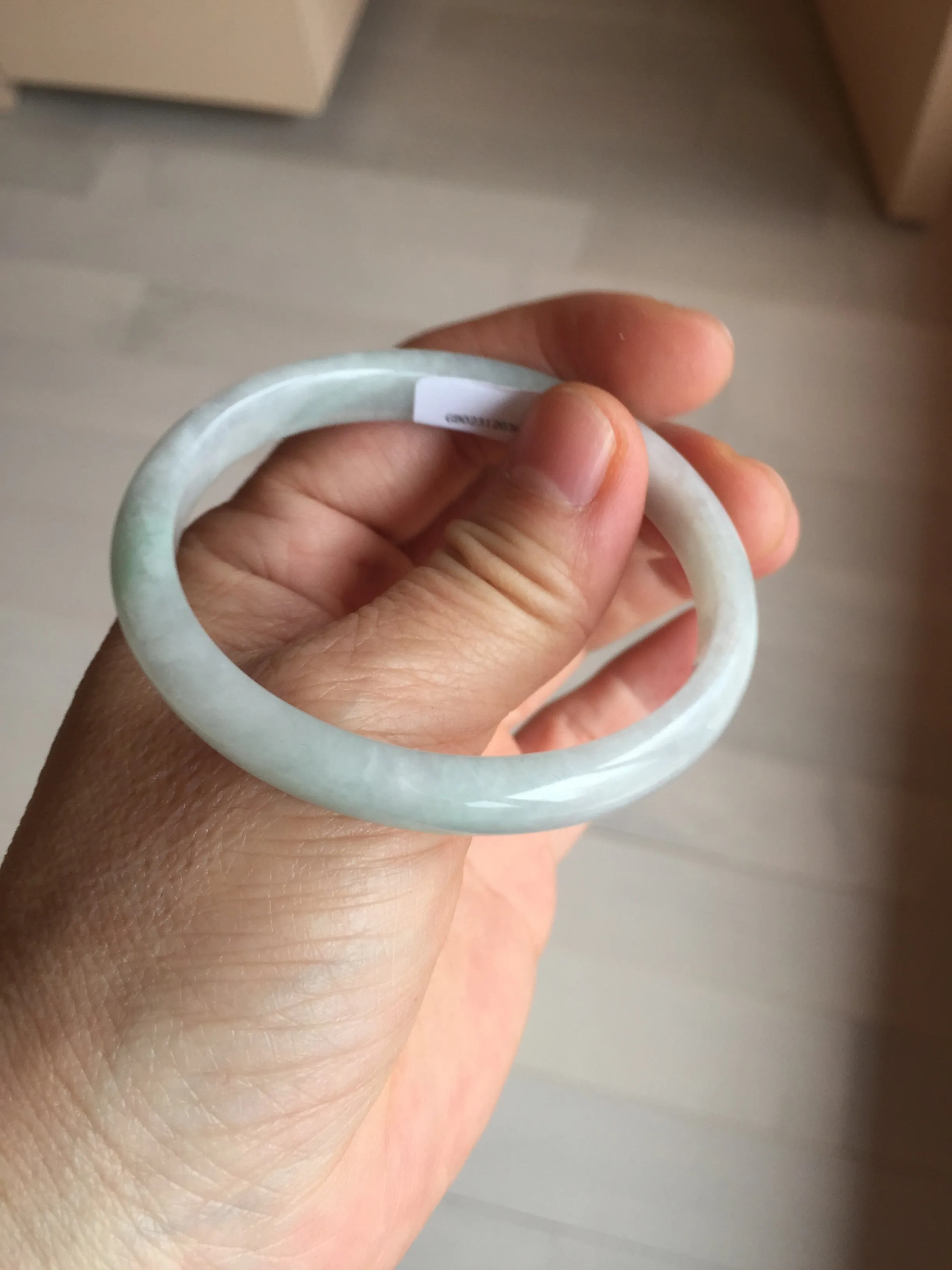 49mm Type A 100% Natural light green oval Jadeite Jade bangle BM71