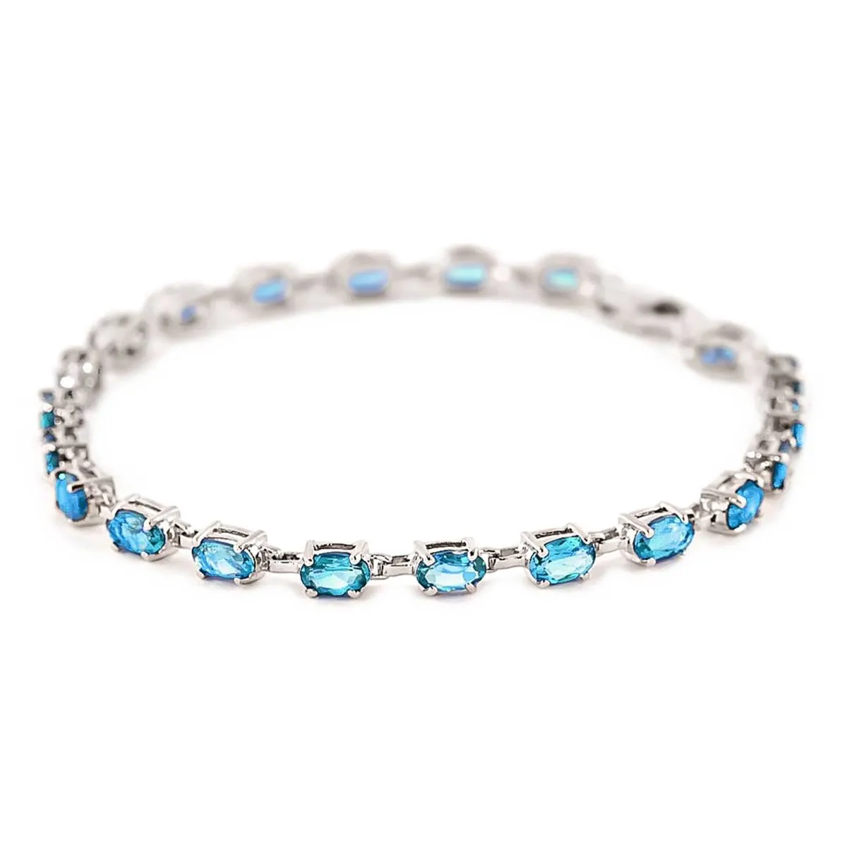 5.5 Carat 14K Solid White Gold Tennis Bracelet Blue Topaz
