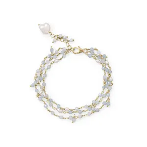 7" 1" 14 Karat Gold Plated Aquamarine and Cultured Freshwater Pearl Bracelet