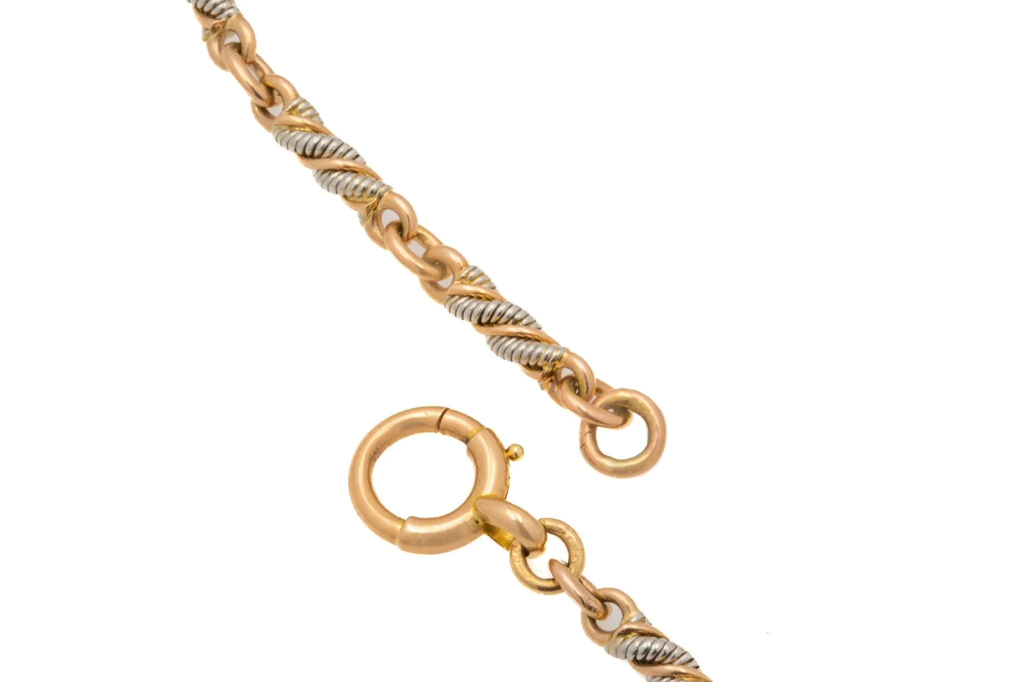 8.5" Antique Platinum & 15ct Gold T-bar Bracelet, 18.3g