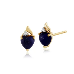 9 karat Gelbes Gold Lapislazuli & Diamant Ohrstecker Ohrringe