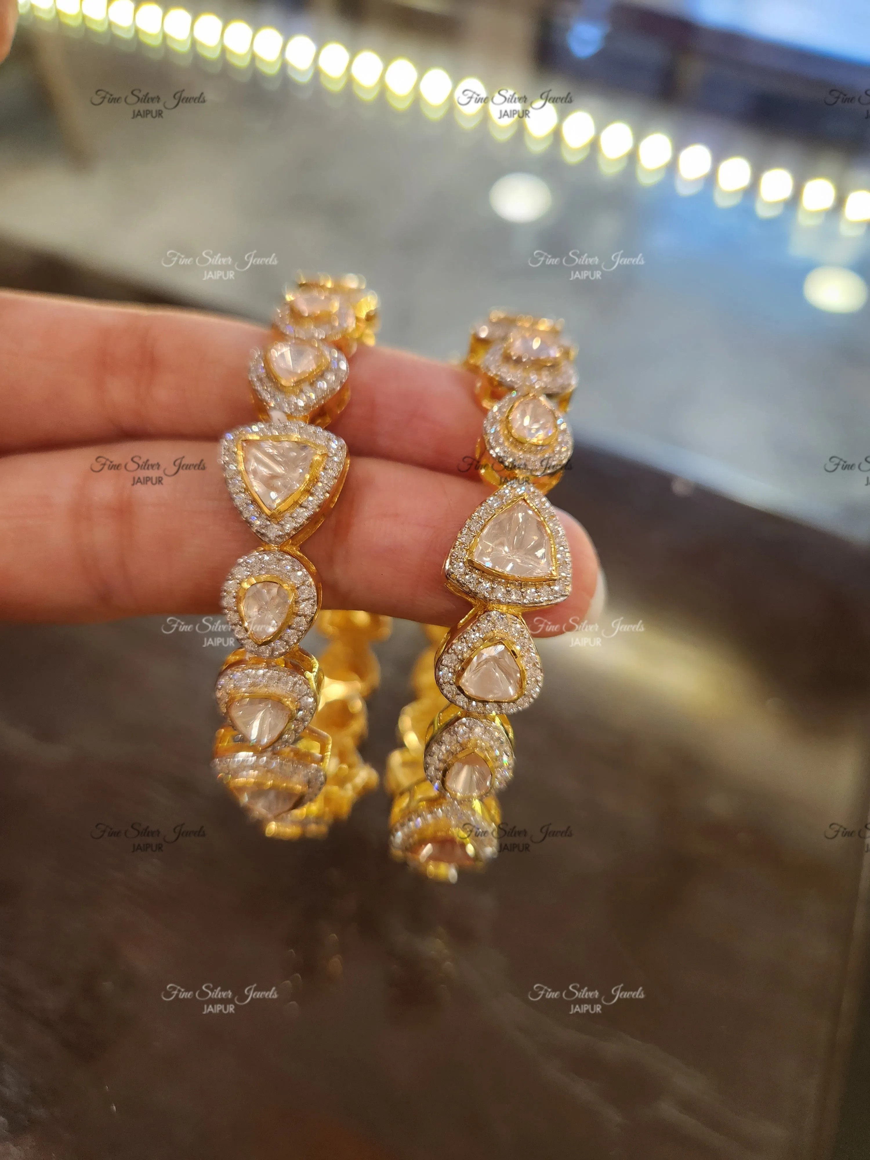 925 Silver Matyasa Polki bangle (set of 2)