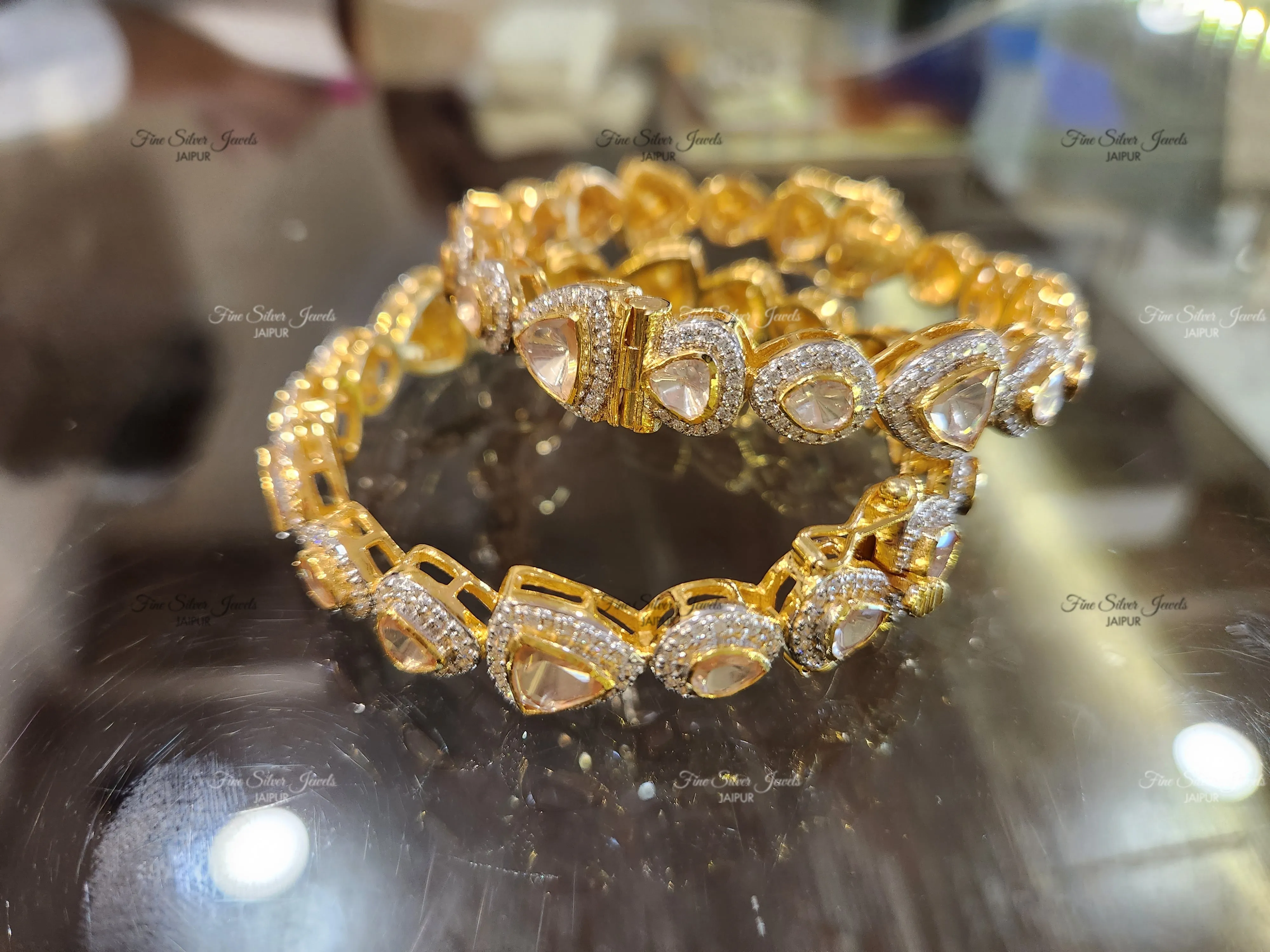 925 Silver Matyasa Polki bangle (set of 2)