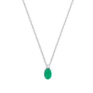 9ct White Gold 0.41ct Emerald and Diamond Oval Necklace