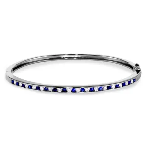 9ct White Gold 0.47ct Diamond and 0.68ct Sapphire Hinged Bangle
