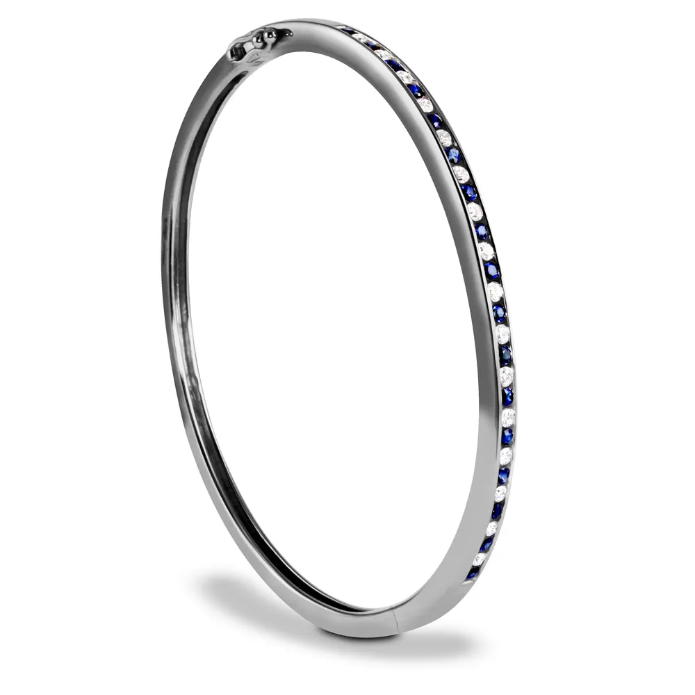 9ct White Gold 0.47ct Diamond and 0.68ct Sapphire Hinged Bangle
