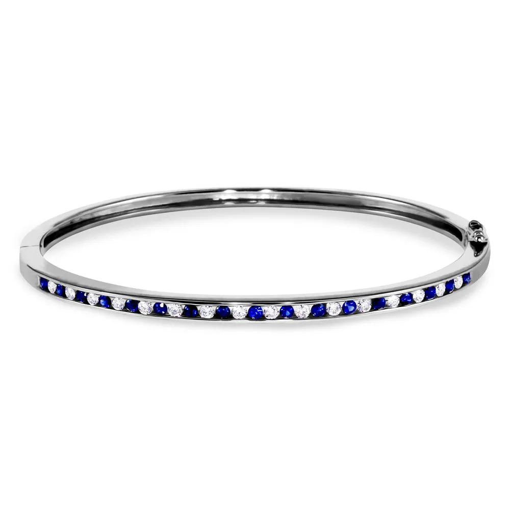 9ct White Gold 0.47ct Diamond and 0.68ct Sapphire Hinged Bangle