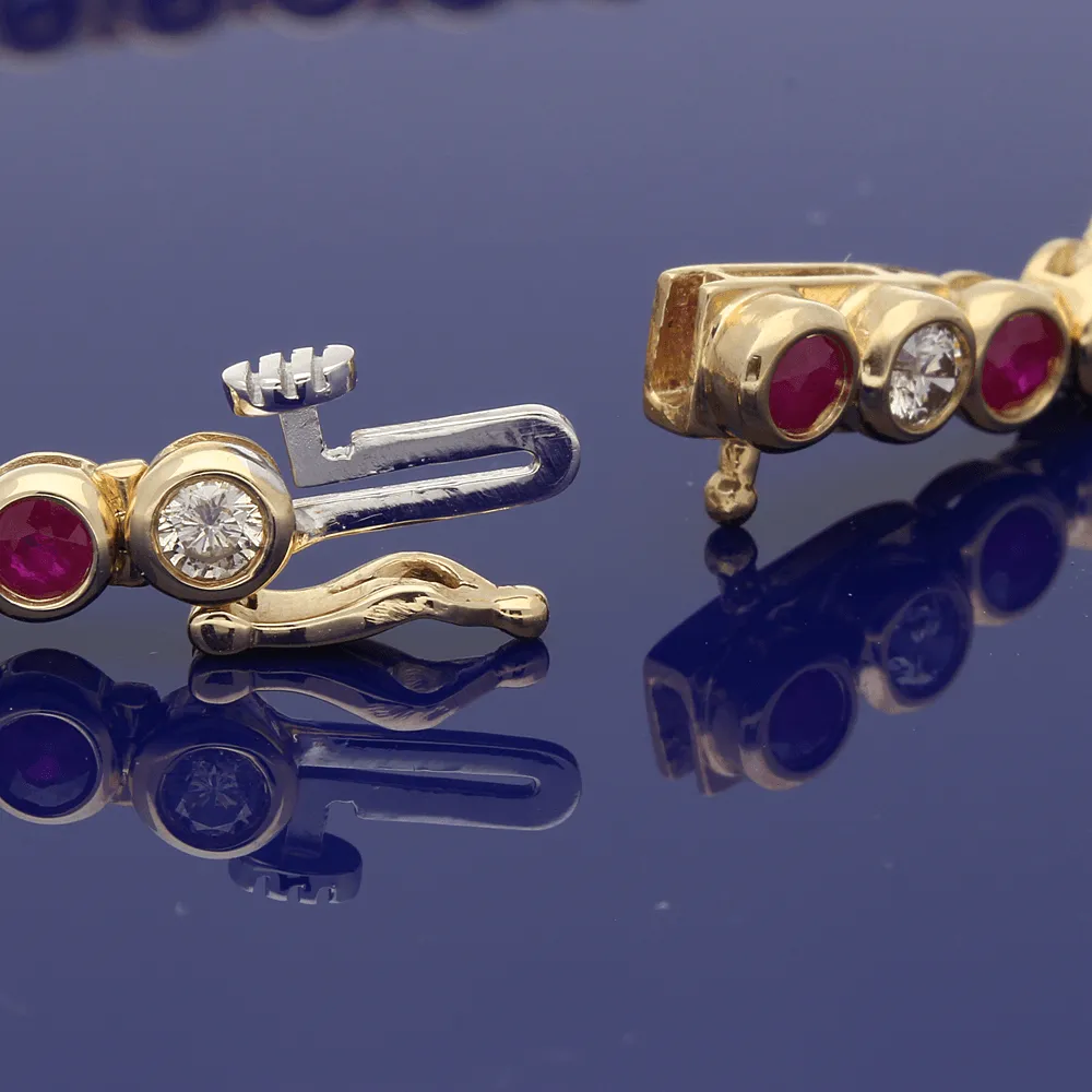 9ct Yellow Gold Diamond & Ruby Tennis Bracelet