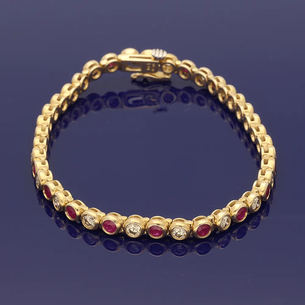 9ct Yellow Gold Diamond & Ruby Tennis Bracelet