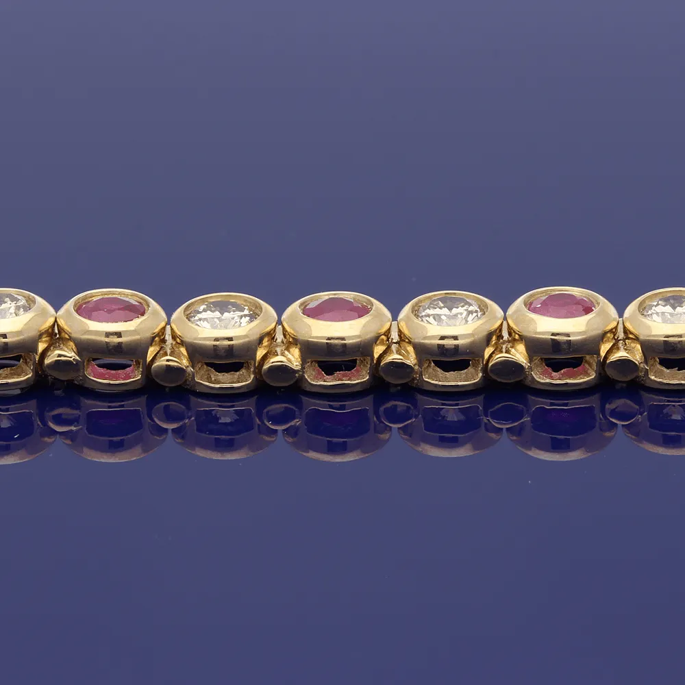 9ct Yellow Gold Diamond & Ruby Tennis Bracelet