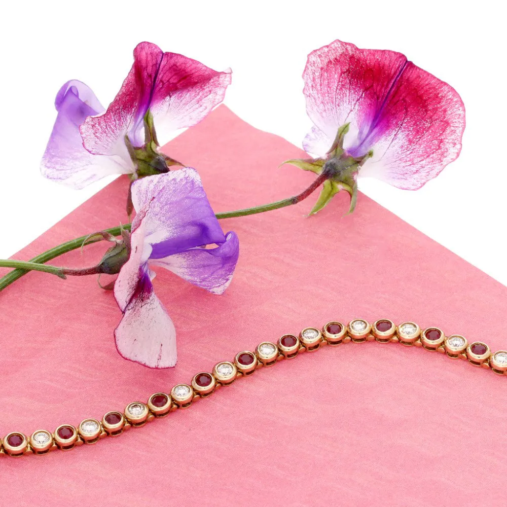 9ct Yellow Gold Diamond & Ruby Tennis Bracelet